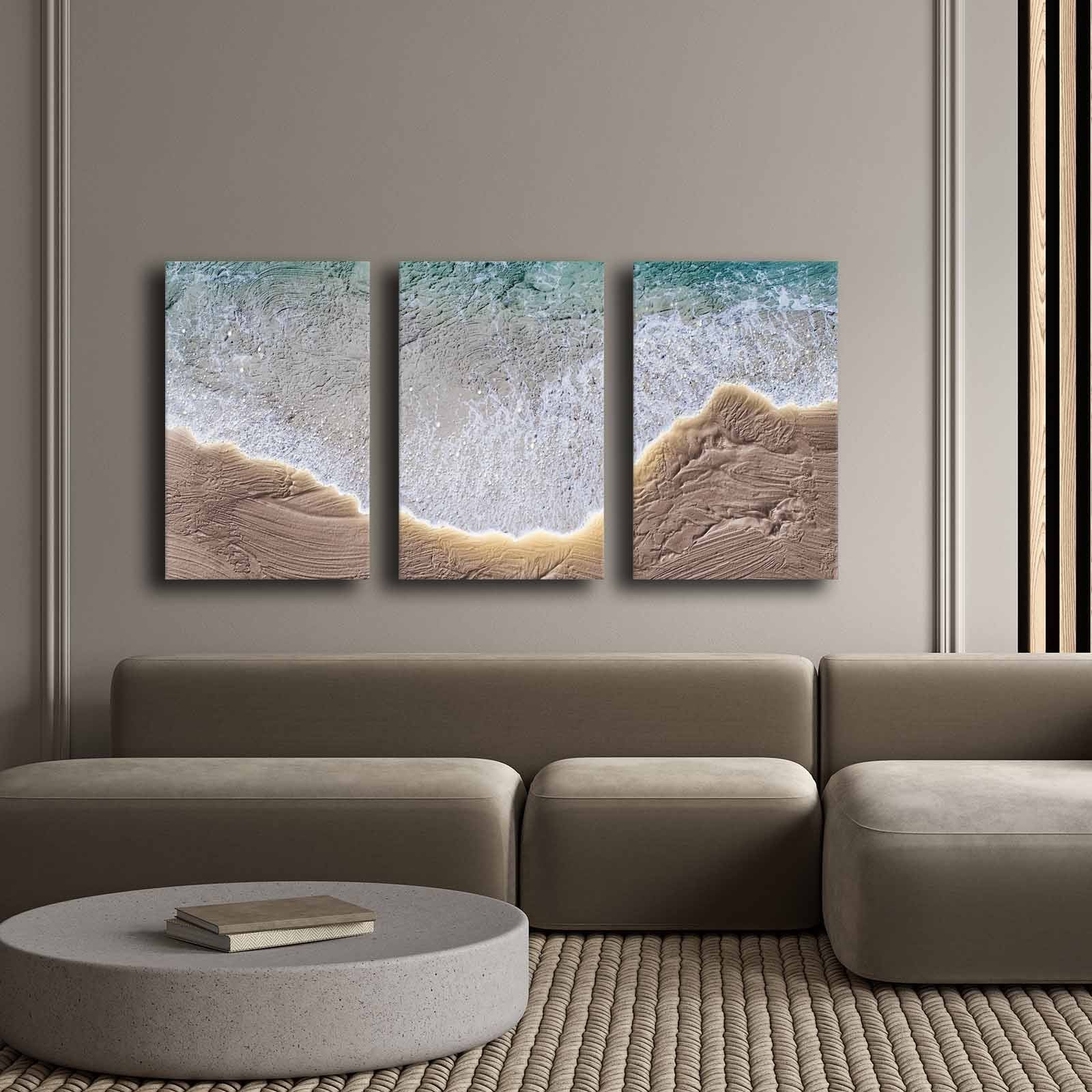 Conjunto de 3 Telas Decorativas Multicolor em Canvas Premium - Moldura Pinho Natural 145x70cm