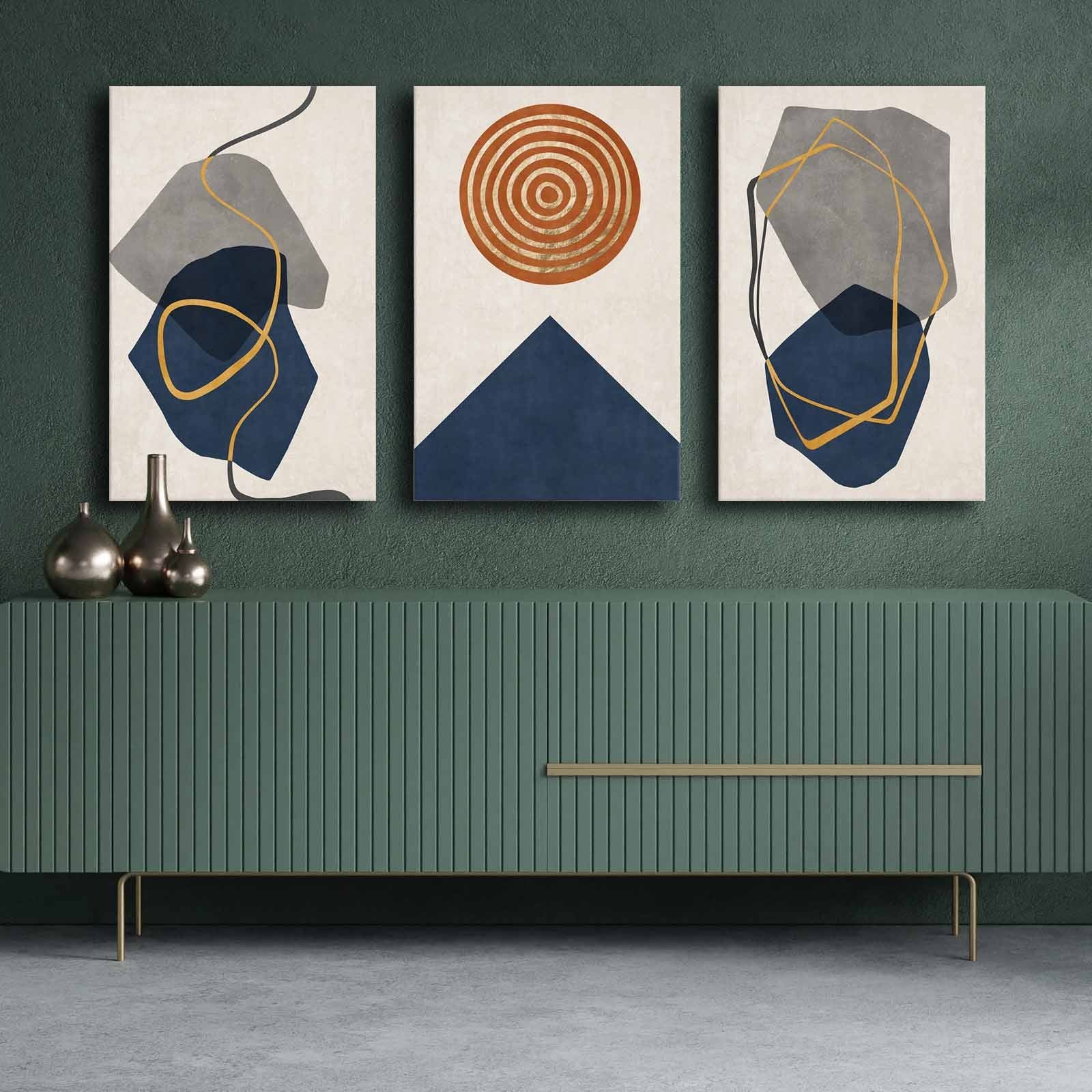 Pintura decorativa em tela (3 peças) – 45 x 70 cm cada – madeira de pinho