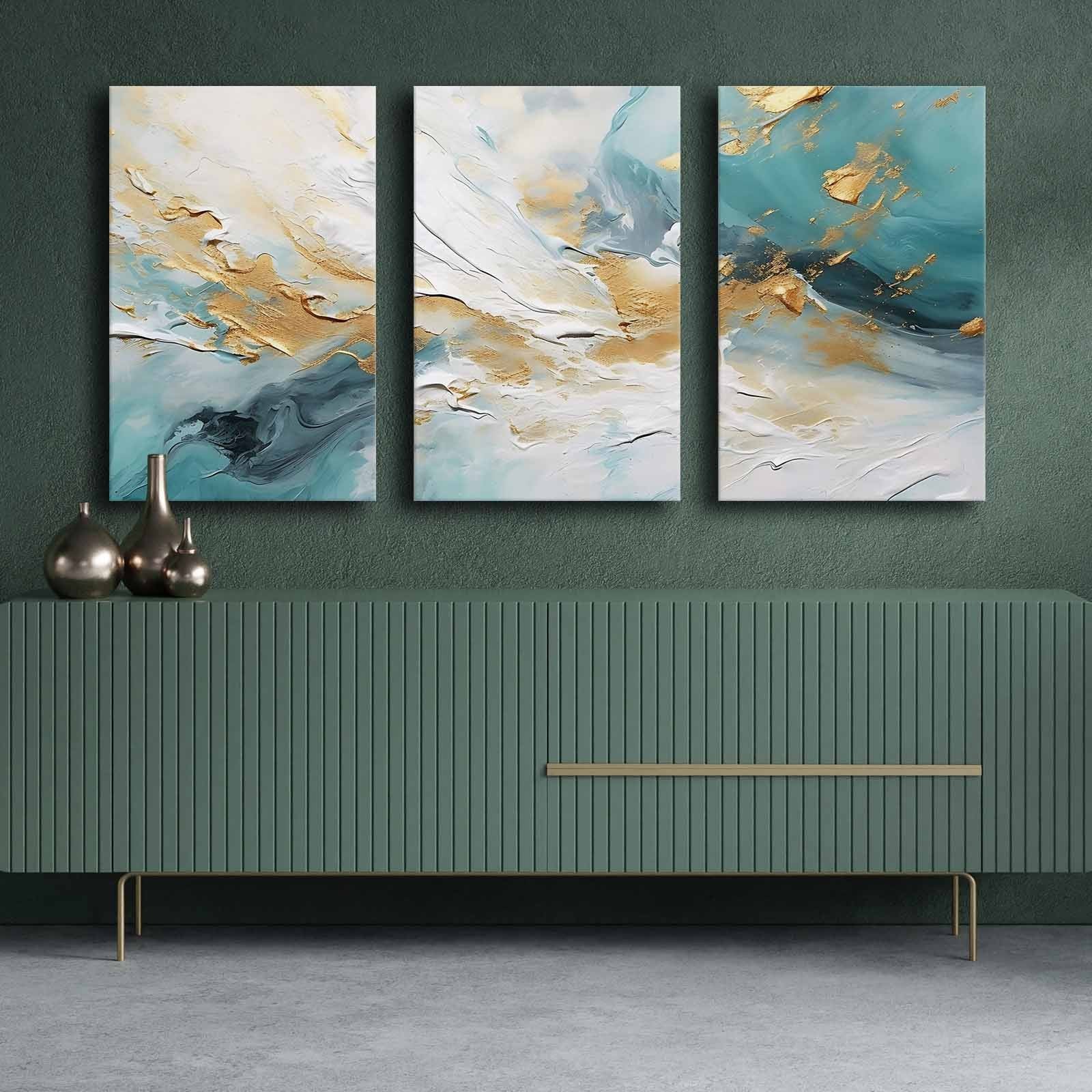 Conjunto elegante de pinturas decorativas em tela (3 peças) – 45 x 70 cm cada – madeira de pinho – 100% tela