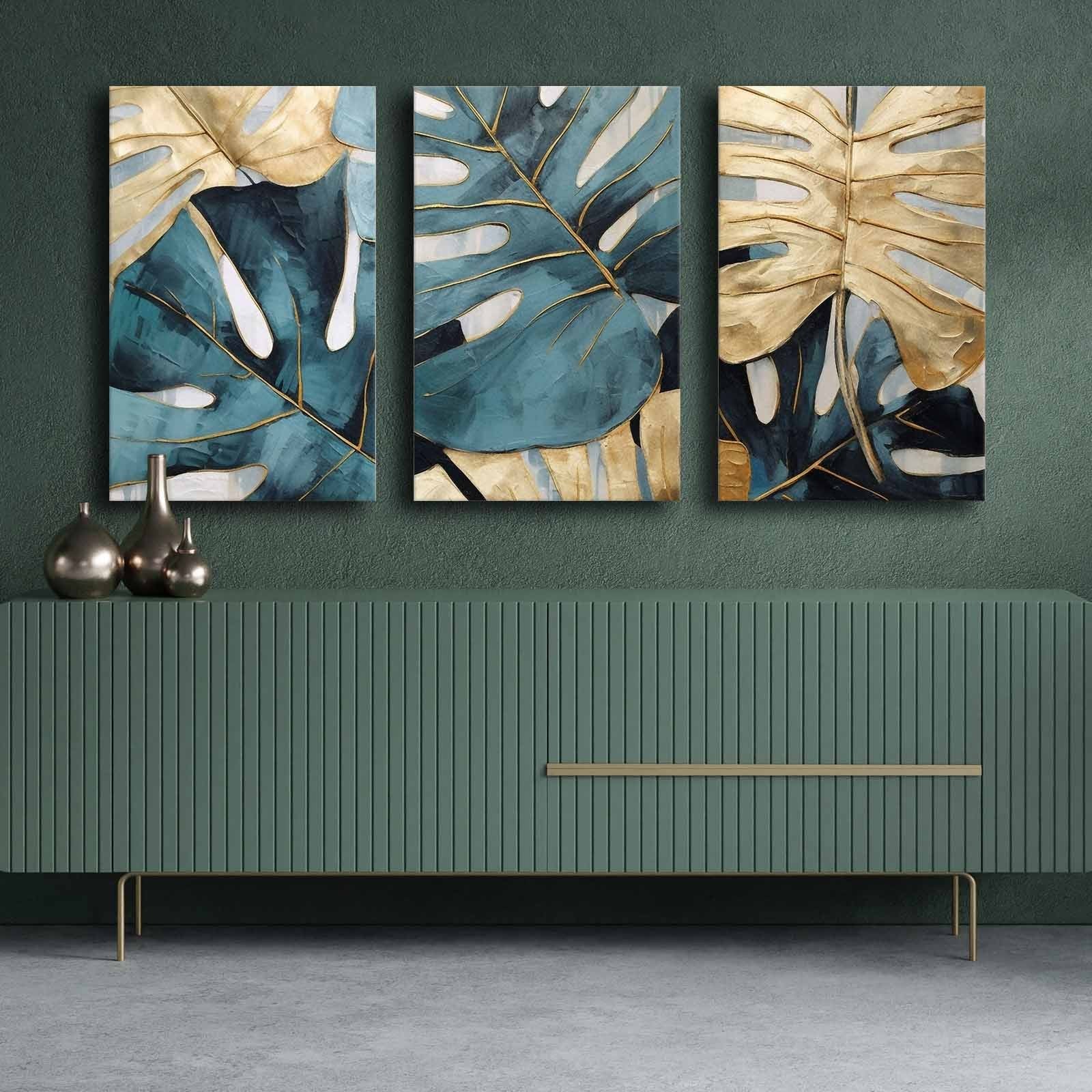 Conjunto de Pinturas Decorativas em Tela (3 peças) – 45 x 70 cm cada – Madeira de Pinho – 100% Tela