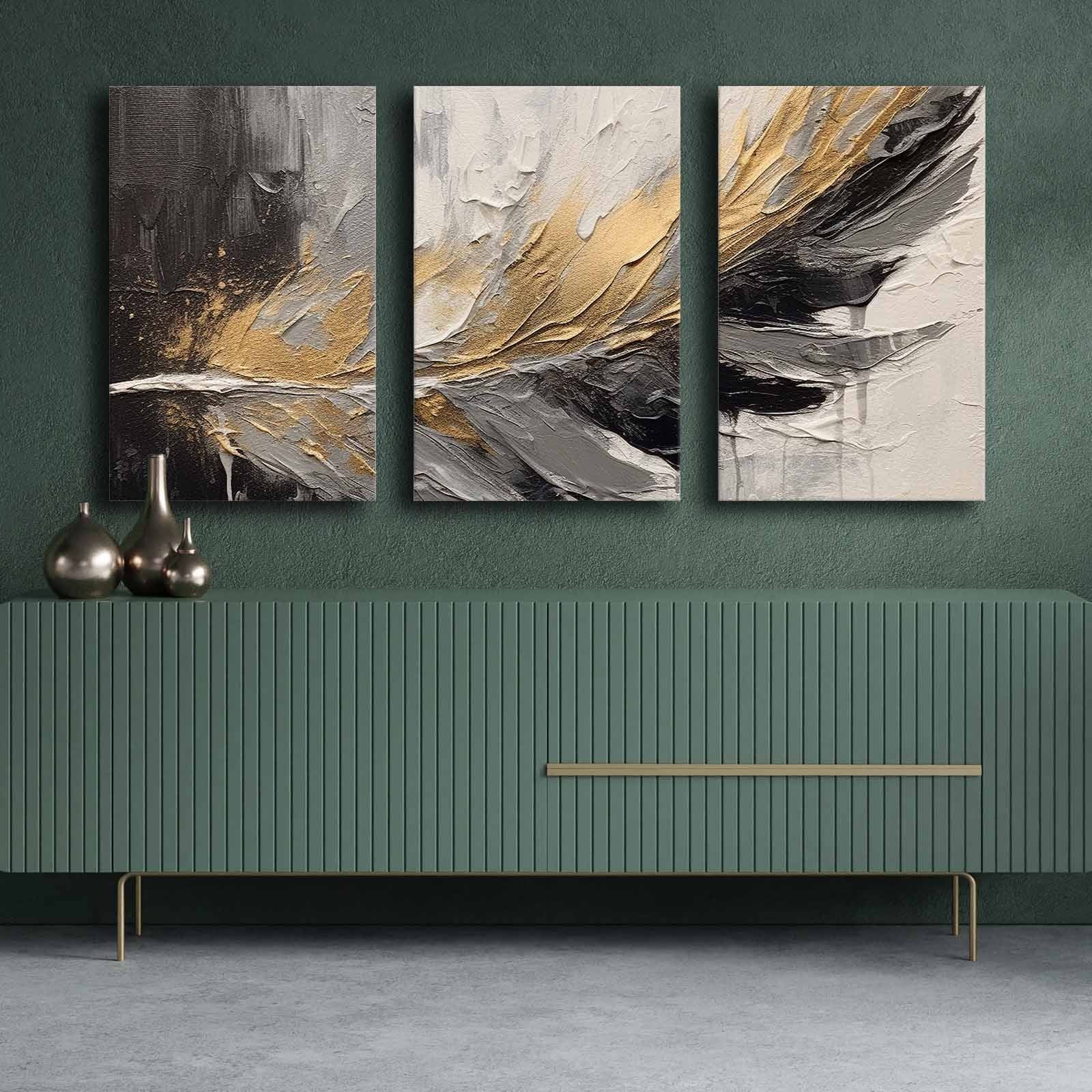 Conjunto de Pinturas Decorativas em Tela (3 peças) – 45 x 70 cm cada – Madeira de Pinho – 100% Tela