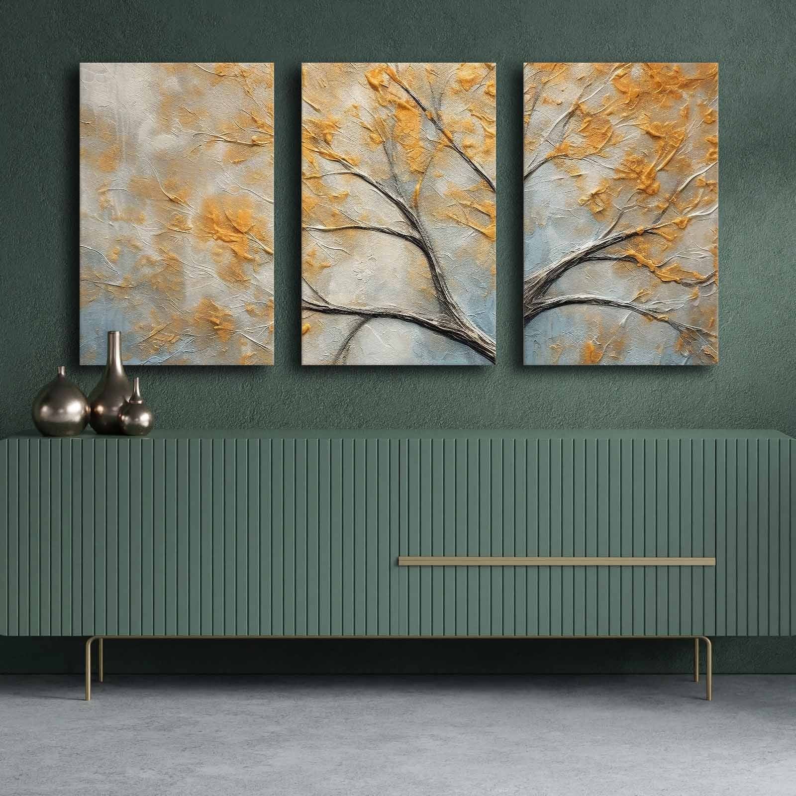 Conjunto elegante de pinturas decorativas em tela – 45 x 70 cm cada – madeira de pinho