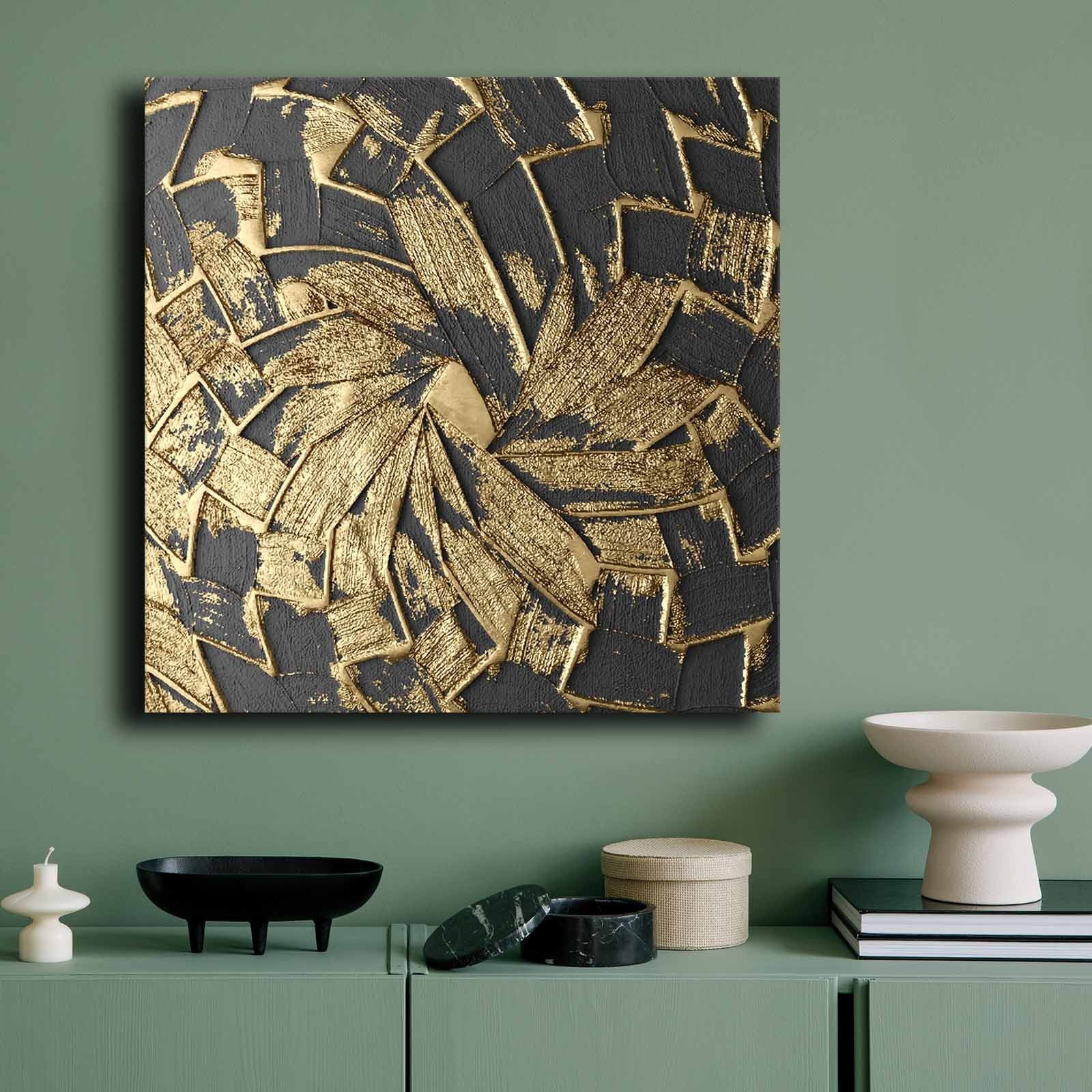 Quadro Decorativo em Tela 70x70cm - Pintura Multicolor em Canvas Premium com Moldura de Pinho Natural