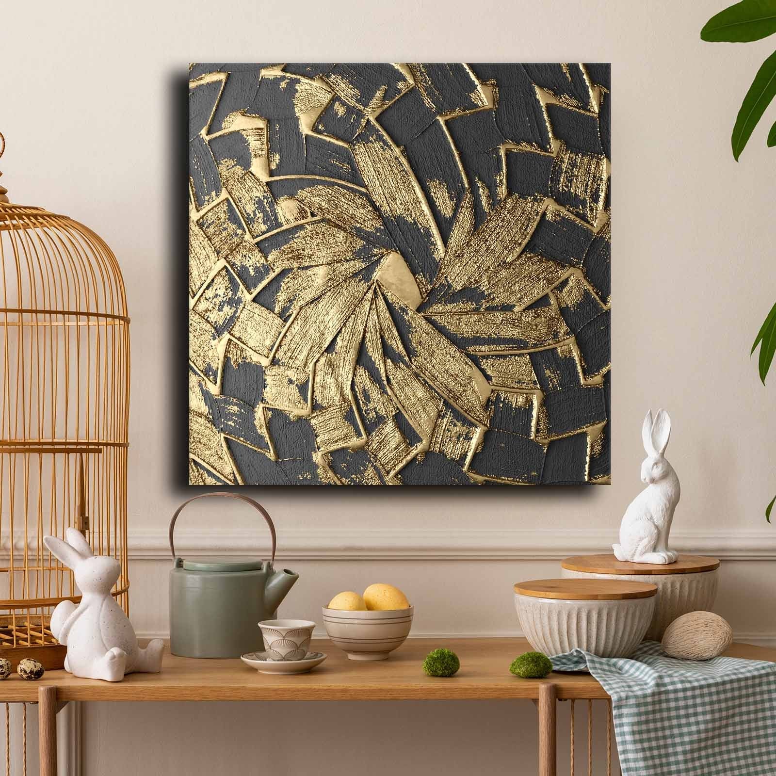 Quadro Decorativo em Tela 70x70cm - Pintura Multicolor em Canvas Premium com Moldura de Pinho Natural