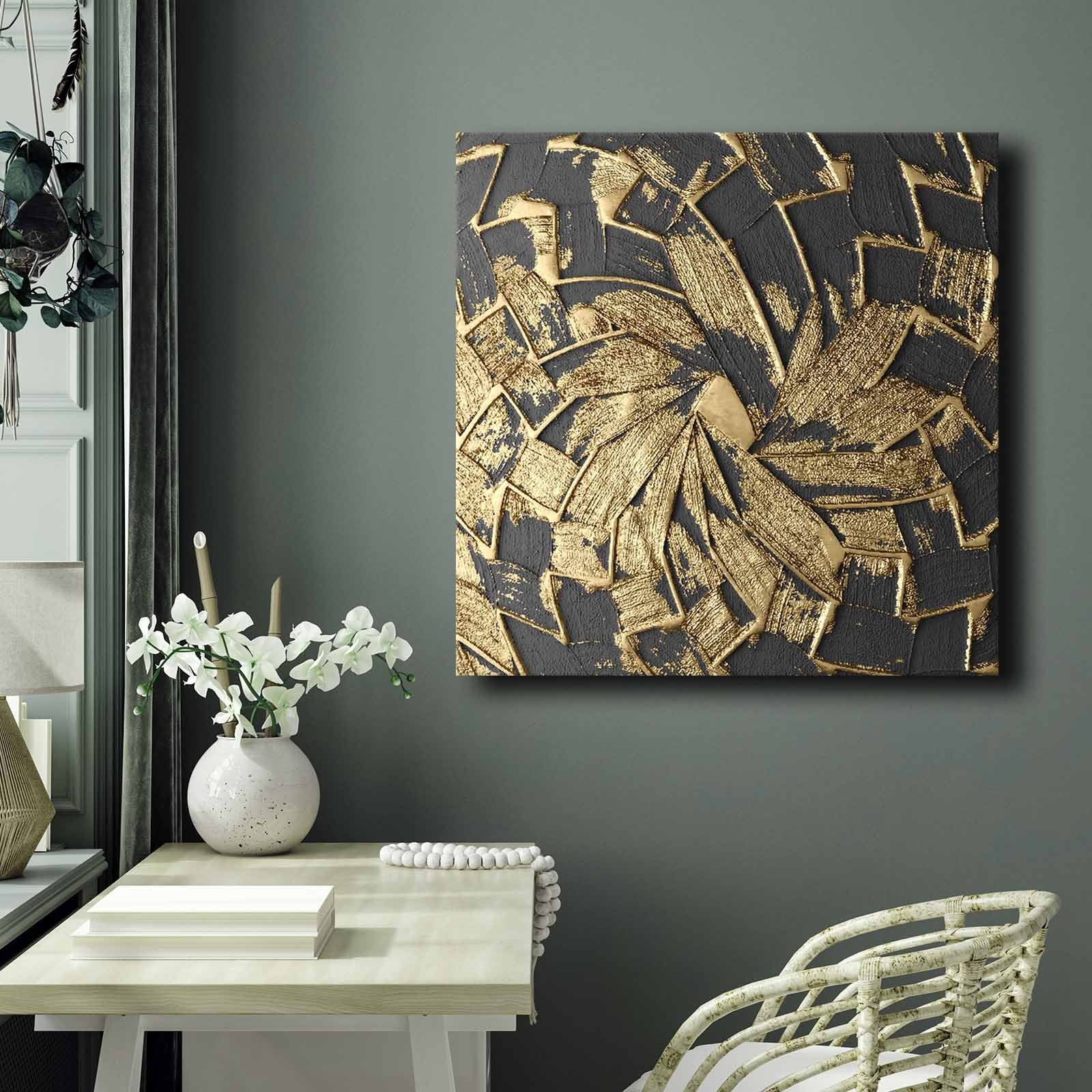 Quadro Decorativo em Tela 70x70cm - Pintura Multicolor em Canvas Premium com Moldura de Pinho Natural