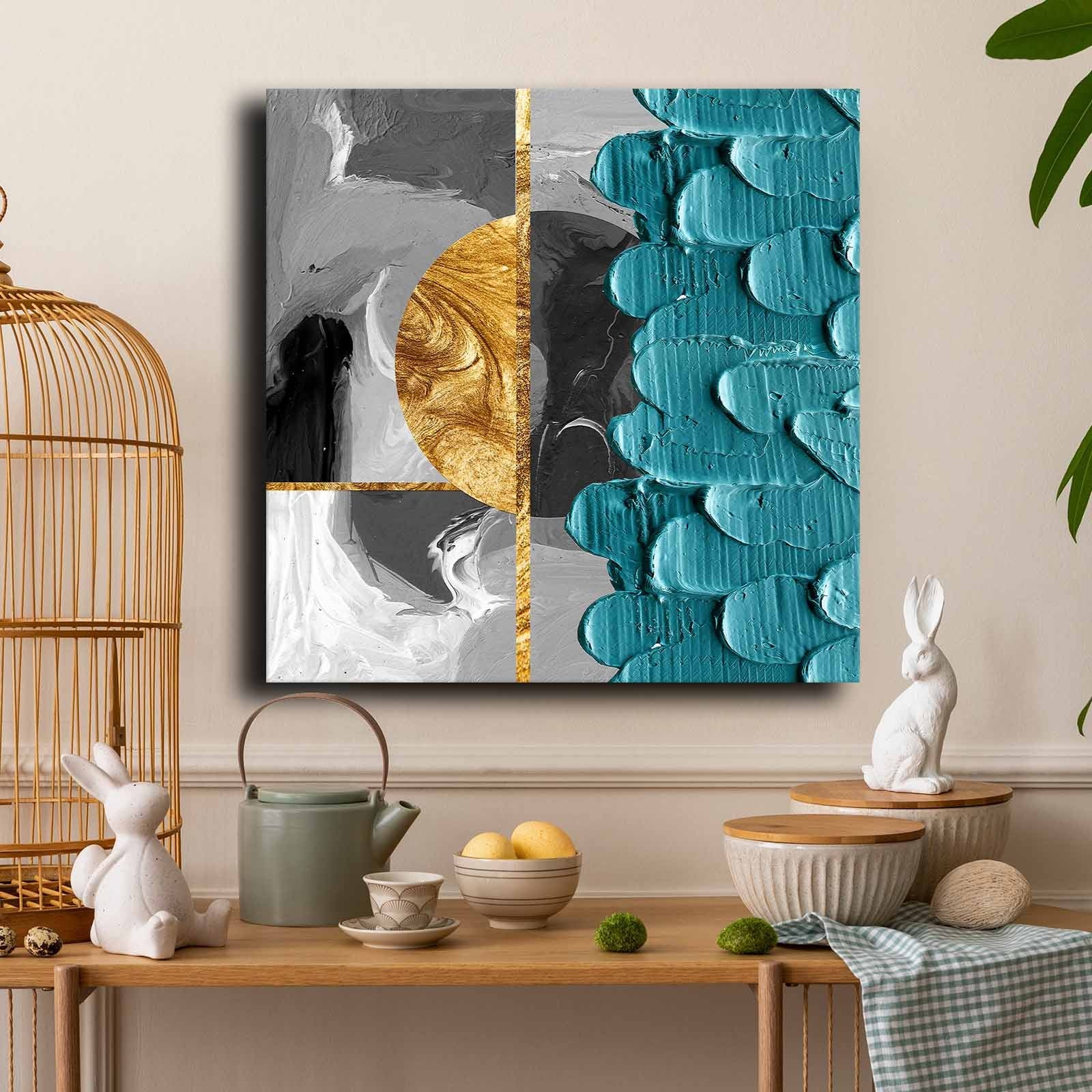 Quadro Decorativo em Tela 70x70cm - Pintura Multicolor em Canvas Premium com Moldura de Pinho Natural