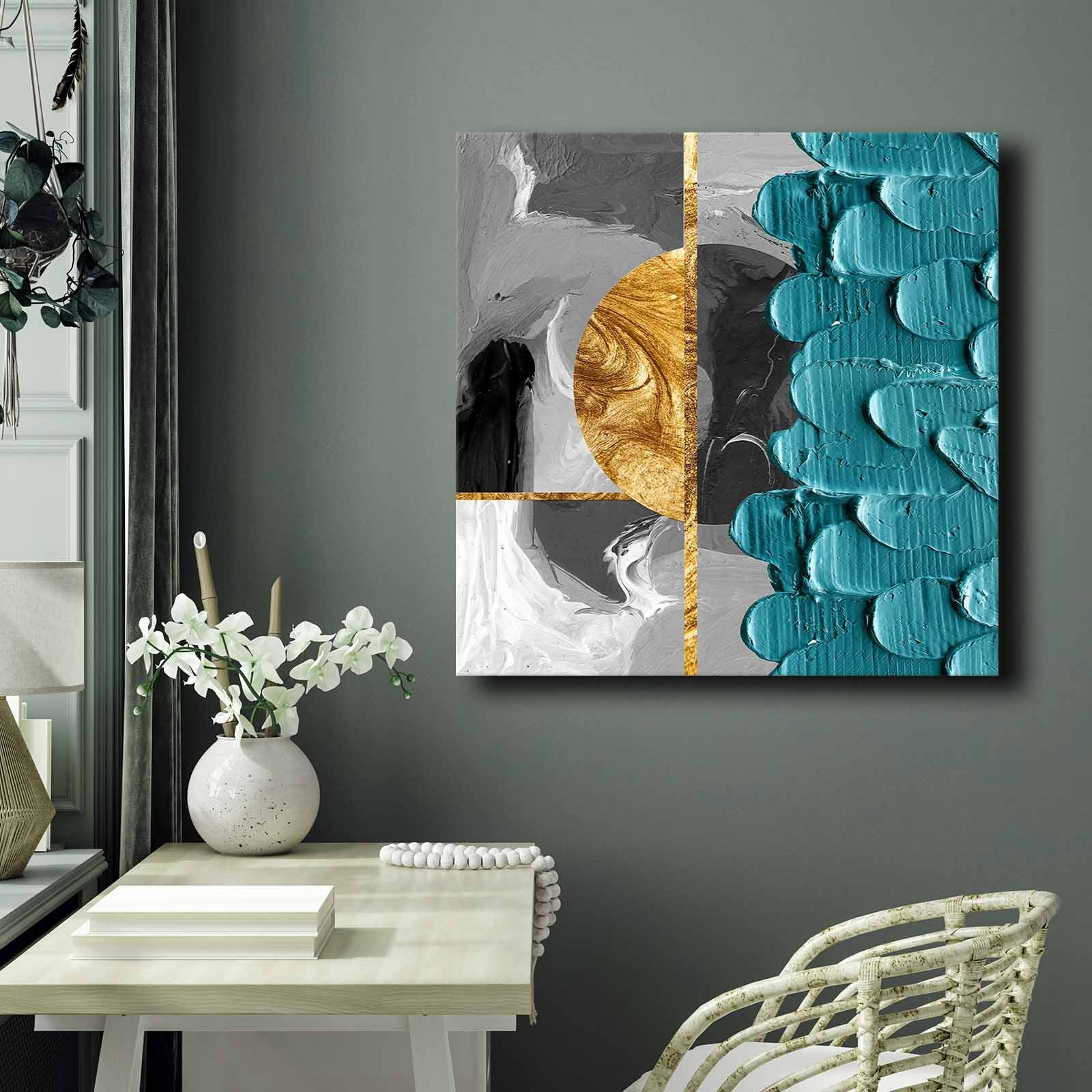 Quadro Decorativo em Tela 70x70cm - Pintura Multicolor em Canvas Premium com Moldura de Pinho Natural