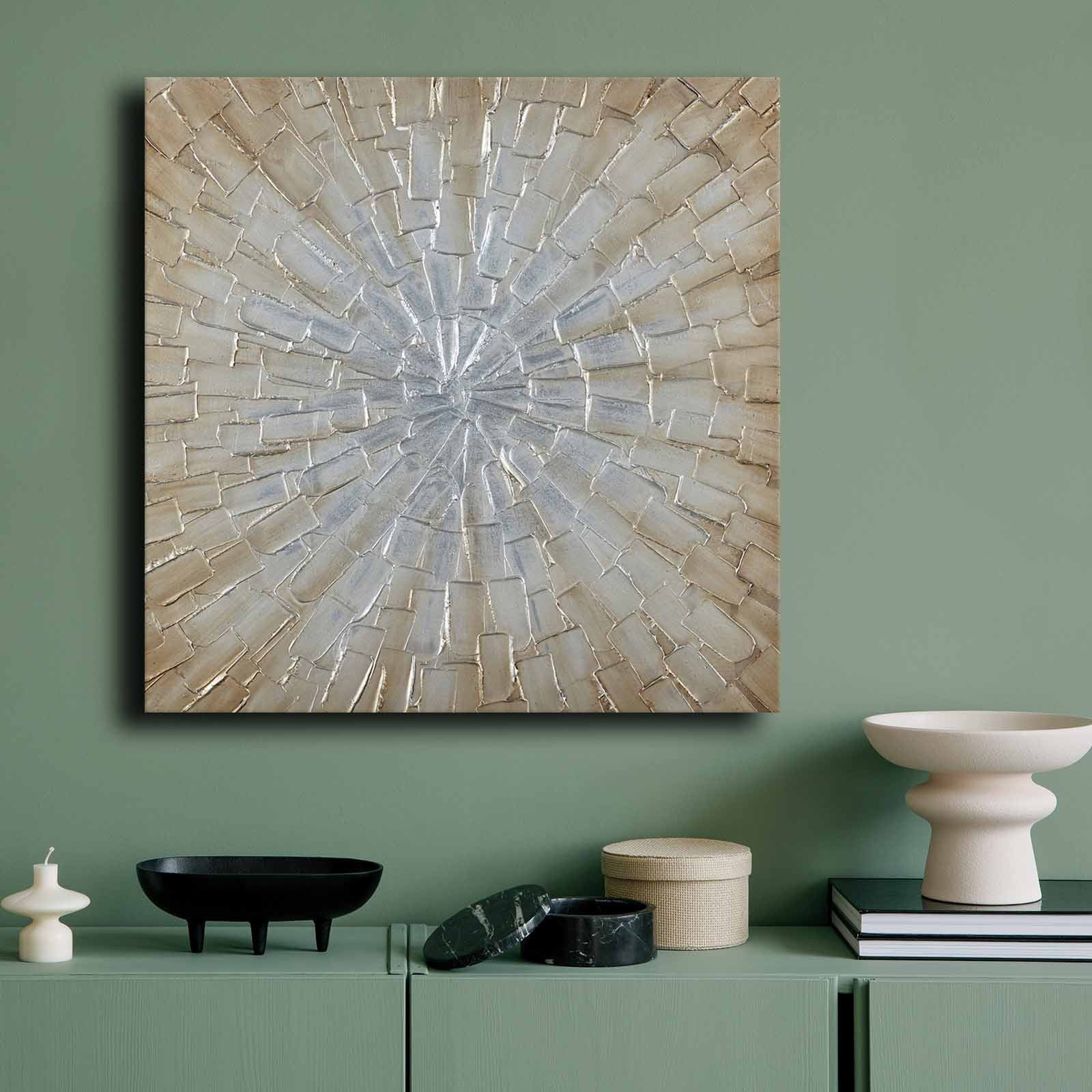 Quadro Decorativo em Tela 70x70cm - Pintura Multicolor em Canvas Premium com Moldura de Pinho Natural