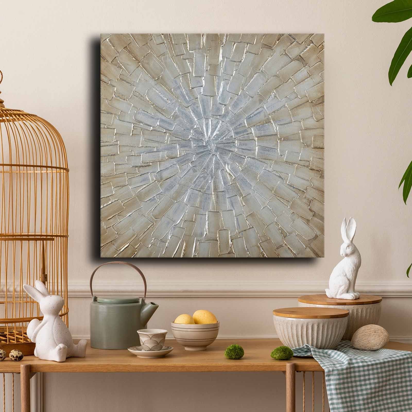 Quadro Decorativo em Tela 70x70cm - Pintura Multicolor em Canvas Premium com Moldura de Pinho Natural