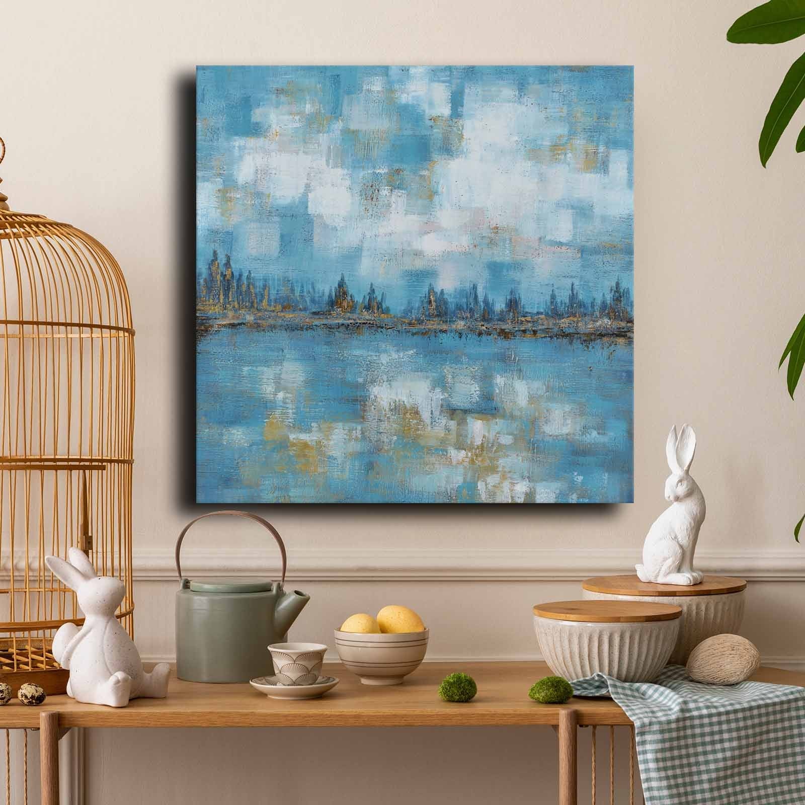 Quadro Decorativo em Tela 70x70cm - Pintura Multicolor em Canvas Premium com Moldura de Pinho Natural