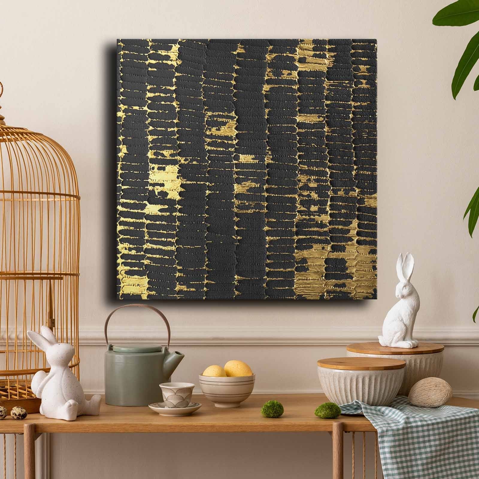 Quadro Decorativo em Tela 70x70cm - Pintura Multicolor em Canvas Premium com Moldura de Pinho Natural