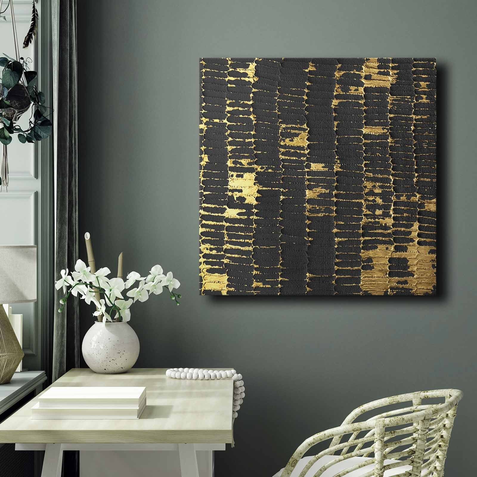 Quadro Decorativo em Tela 70x70cm - Pintura Multicolor em Canvas Premium com Moldura de Pinho Natural