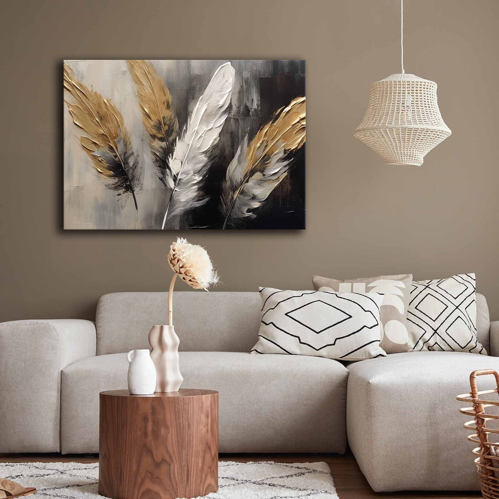 Quadro Decorativo em Tela 70x100cm - Pintura Multicolor em Canvas Premium com Moldura de Pinho Natural