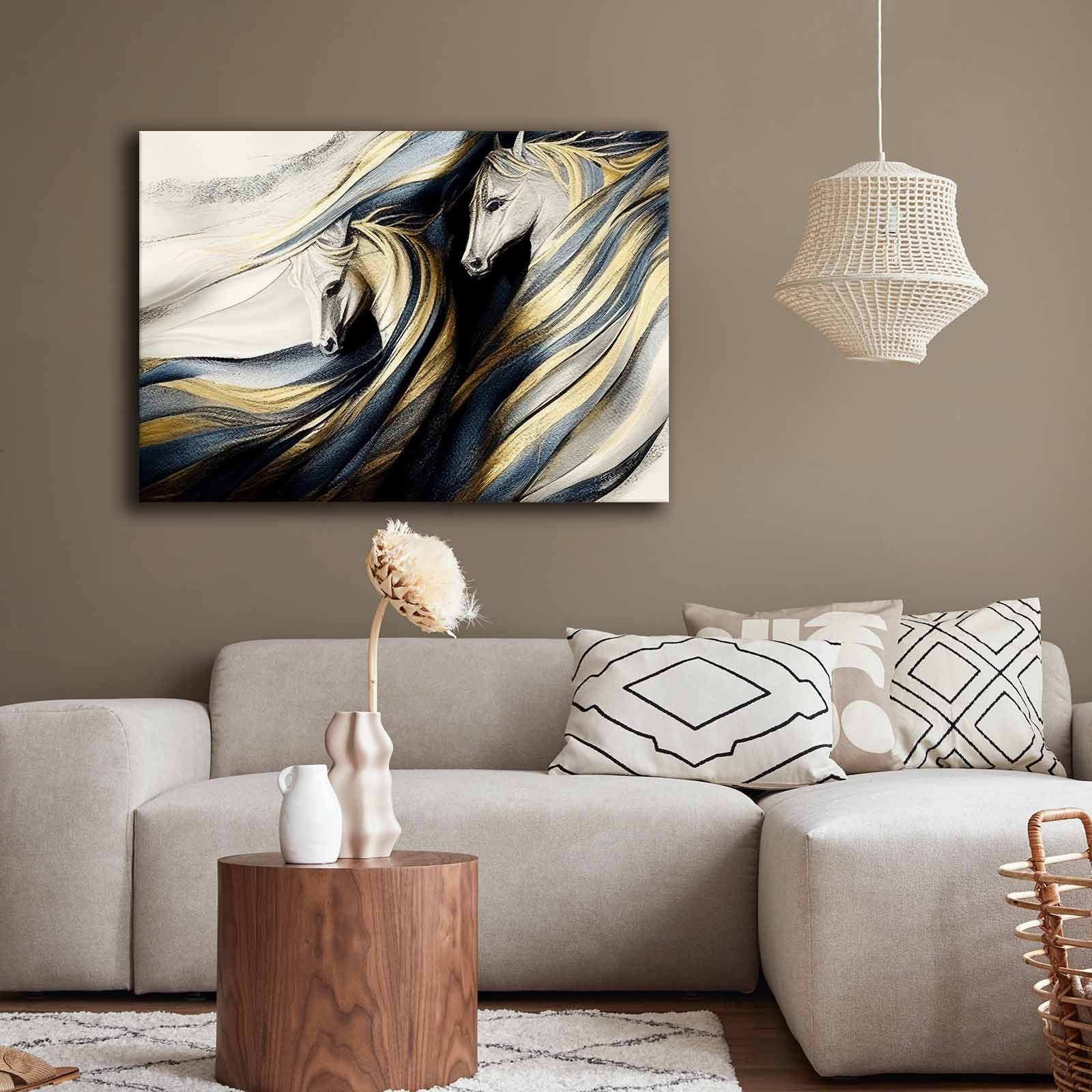 Quadro Decorativo em Tela 70x100cm - Pintura Multicolor em Canvas Premium com Moldura de Pinho Natural