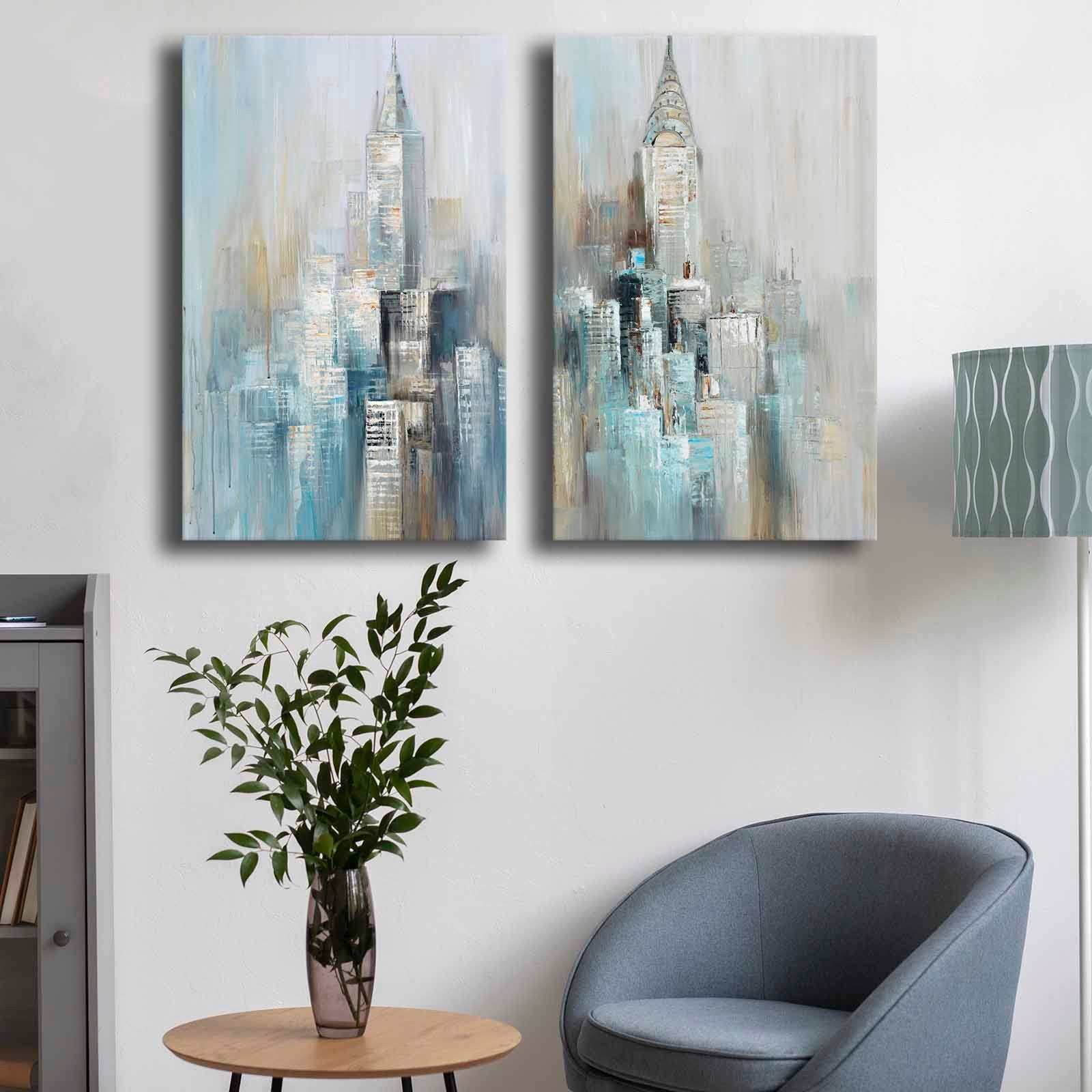 Conjunto de 2 Quadros Decorativos em Tela - Multicolor 45x70cm com Moldura em Pinho