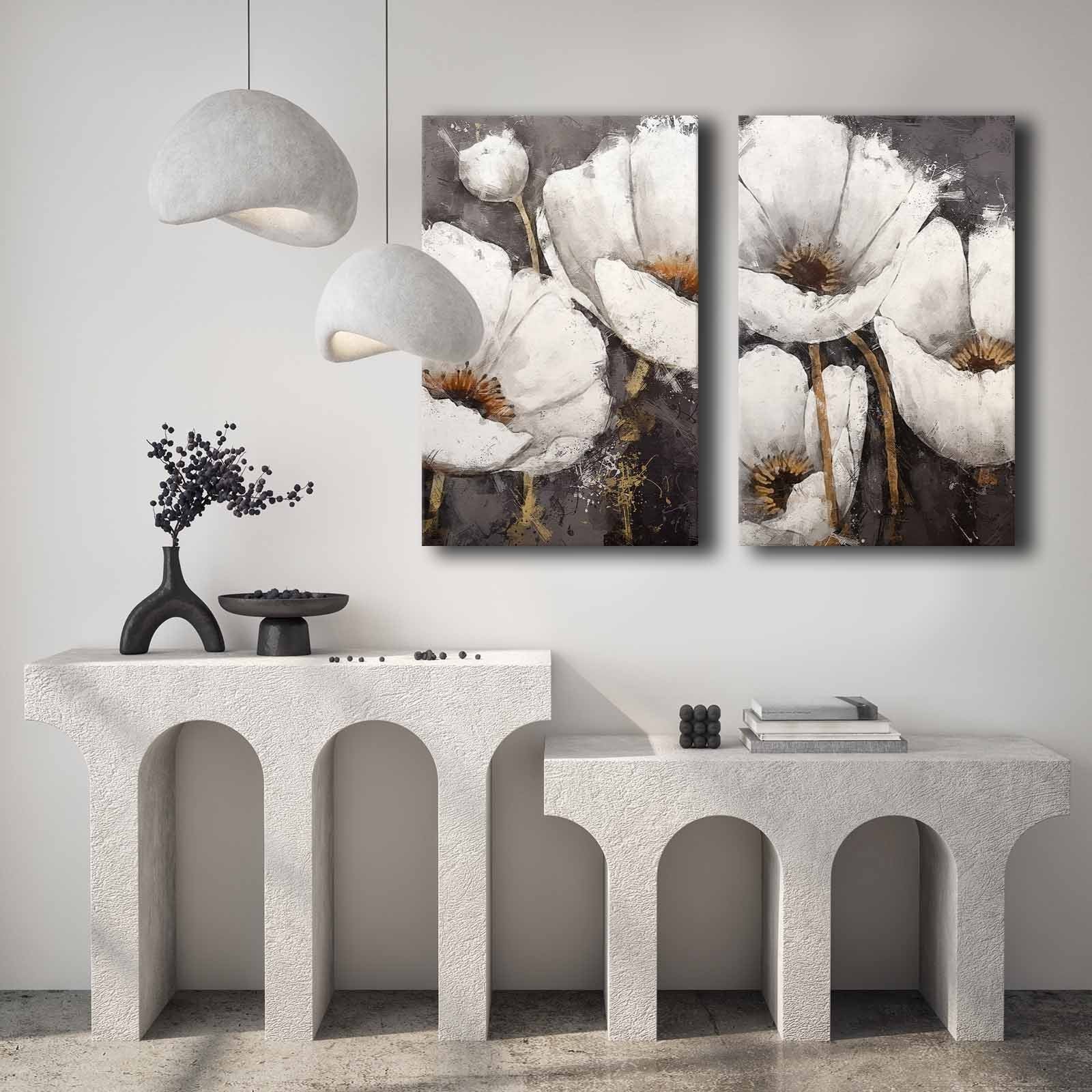 Conjunto de 2 Quadros Decorativos em Tela - Multicolor 45x70cm com Moldura em Pinho