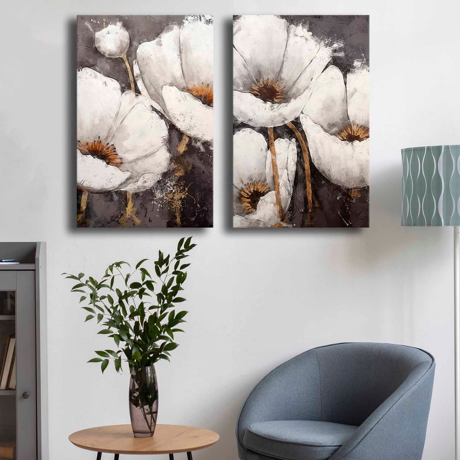 Conjunto de 2 Quadros Decorativos em Tela - Multicolor 45x70cm com Moldura em Pinho