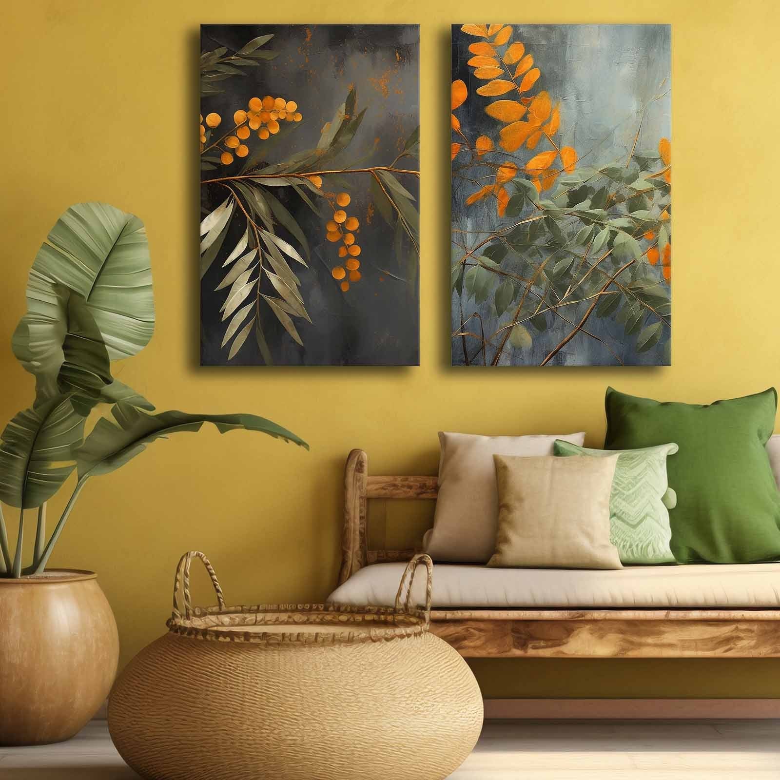 Conjunto de 3 Quadros Decorativos em Tela - Multicolor 95x70cm com Moldura em Pinho