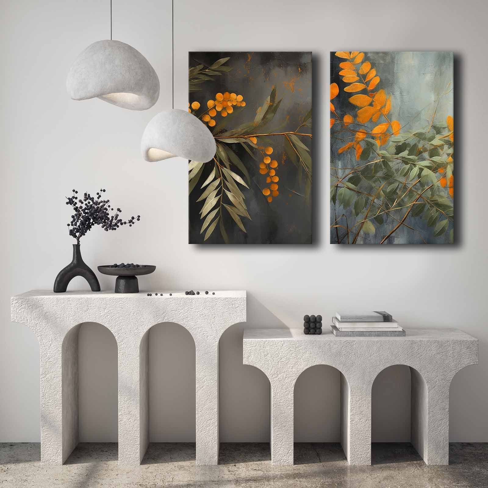 Conjunto de 3 Quadros Decorativos em Tela - Multicolor 95x70cm com Moldura em Pinho