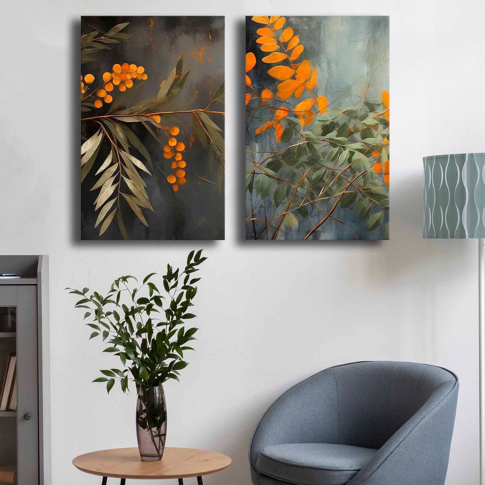 Conjunto de 3 Quadros Decorativos em Tela - Multicolor 95x70cm com Moldura em Pinho