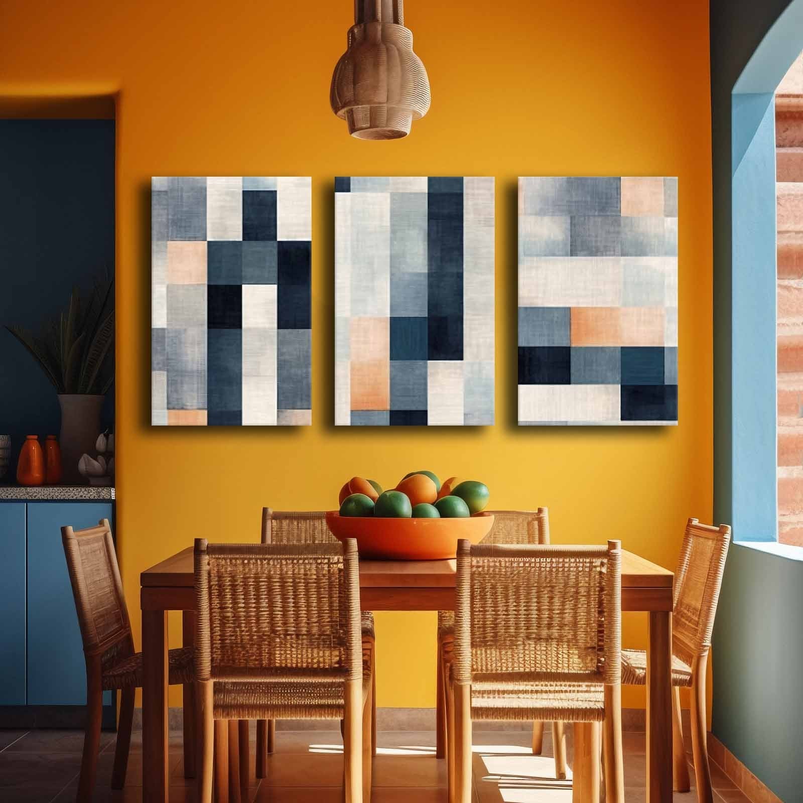 Conjunto de 3 Telas Decorativas Multicolor em Canvas Premium com Moldura de Pinho - 45x70cm