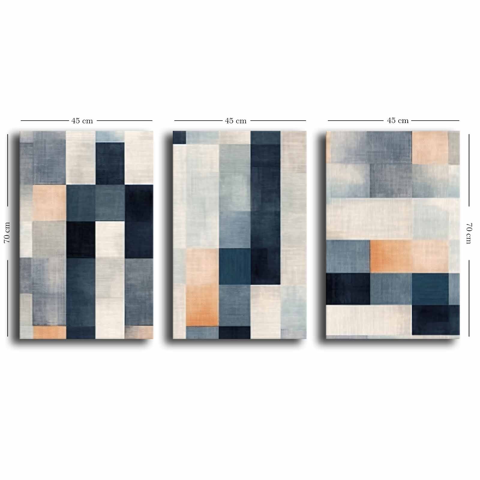 Conjunto de 3 Telas Decorativas Multicolor em Canvas Premium com Moldura de Pinho - 45x70cm