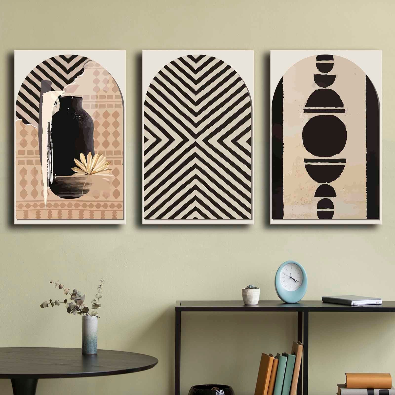 Conjunto de 3 Telas Decorativas Multicolor em Canvas Premium com Moldura de Pinho - 45x70cm