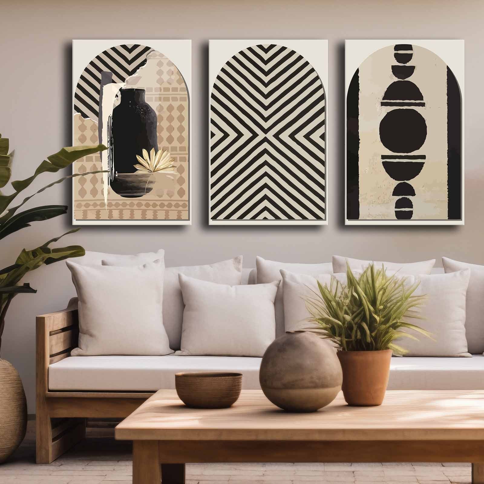 Conjunto de 3 Telas Decorativas Multicolor em Canvas Premium com Moldura de Pinho - 45x70cm