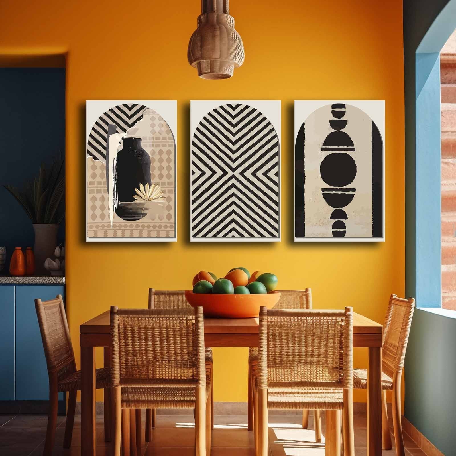 Conjunto de 3 Telas Decorativas Multicolor em Canvas Premium com Moldura de Pinho - 45x70cm