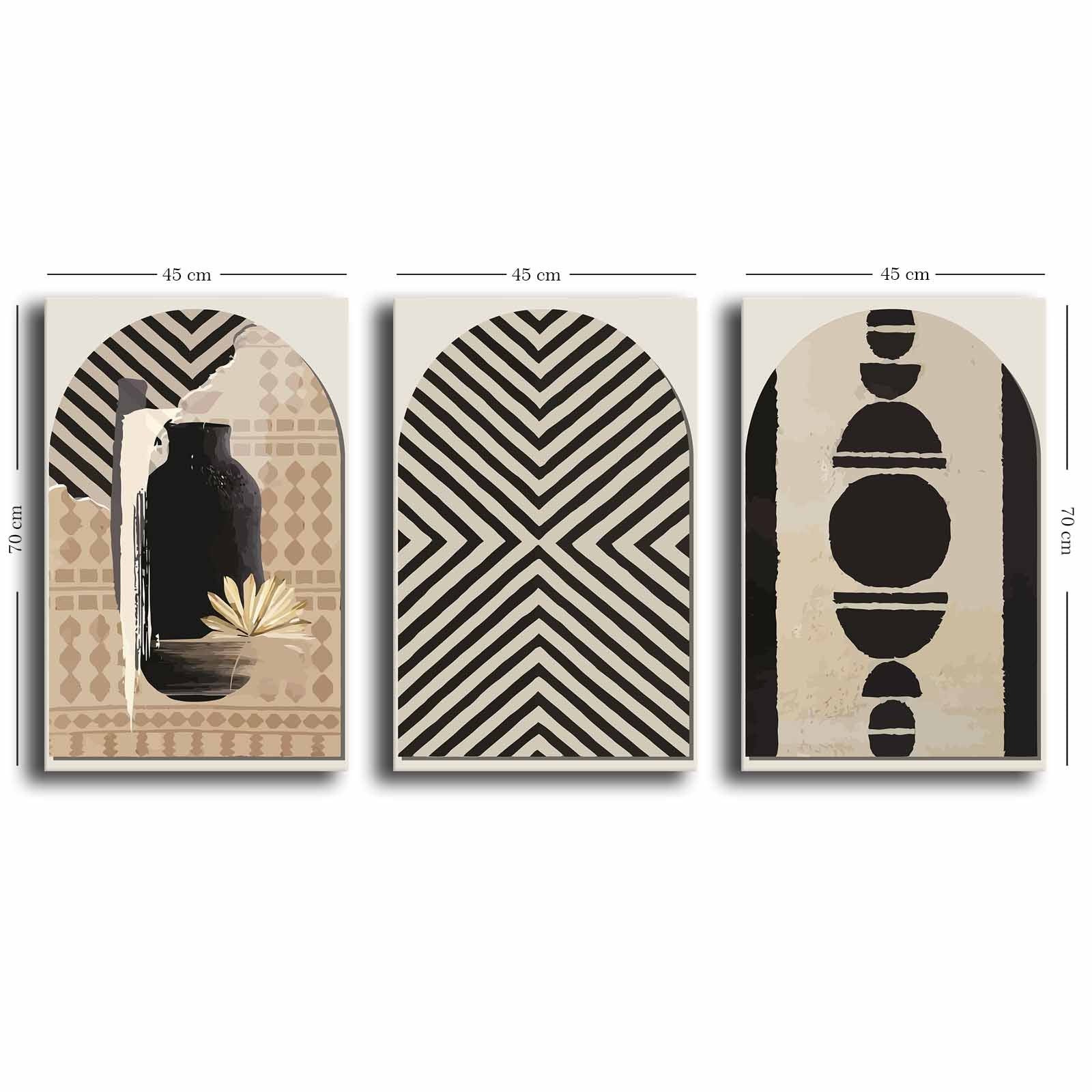 Conjunto de 3 Telas Decorativas Multicolor em Canvas Premium com Moldura de Pinho - 45x70cm