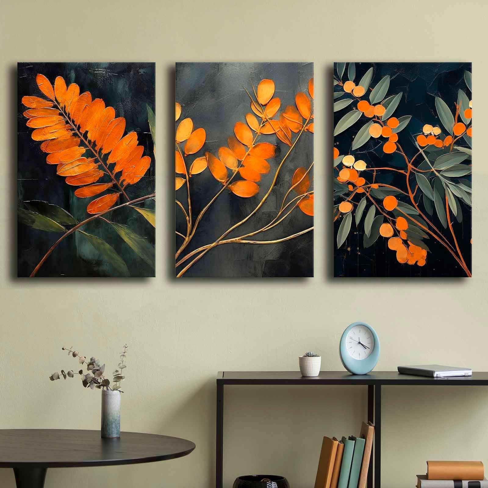 Conjunto de 3 Telas Decorativas Multicolor em Canvas Premium com Moldura de Pinho - 45x70cm