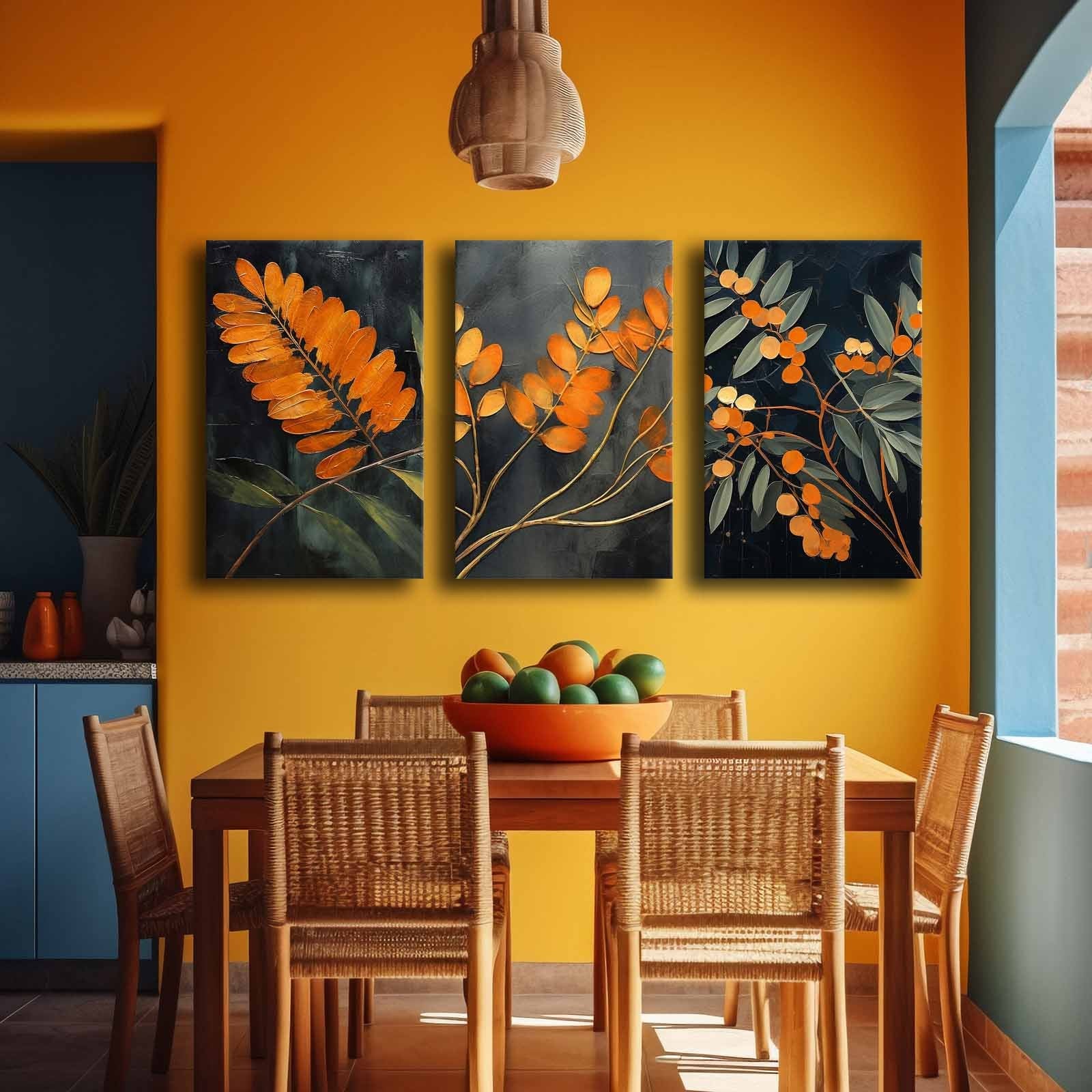 Conjunto de 3 Telas Decorativas Multicolor em Canvas Premium com Moldura de Pinho - 45x70cm