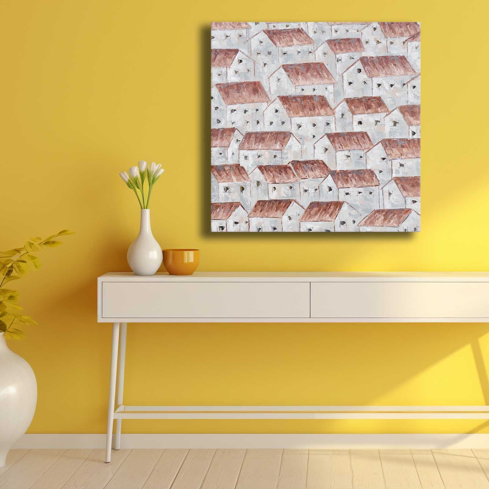 Quadro Decorativo em Tela Multicolor 69x69cm - Moldura Madeira de Pinho - Canvas Premium 2,8mm