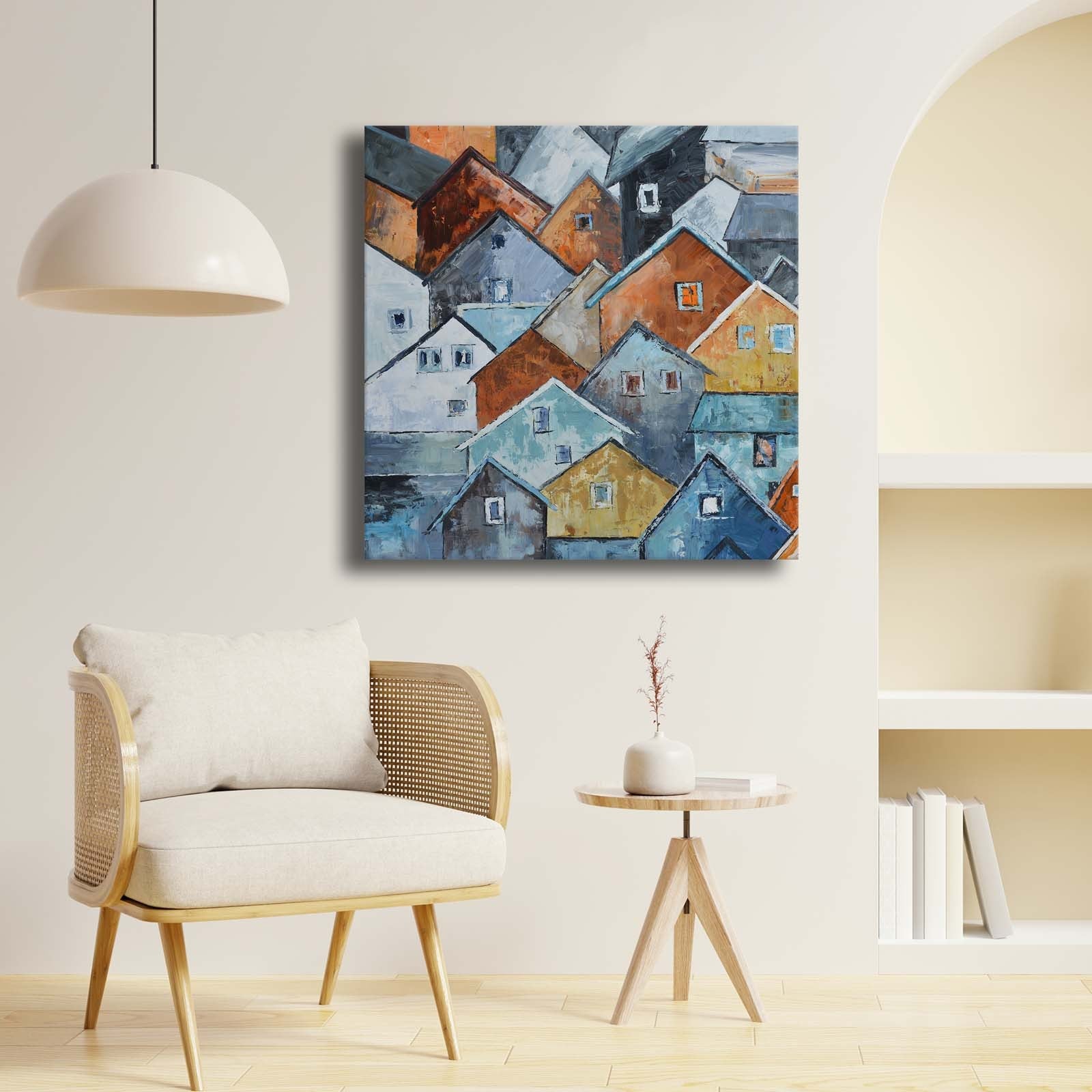 Quadro Decorativo em Tela Multicolor 69x69cm - Moldura Madeira de Pinho - Canvas Premium 2,8mm