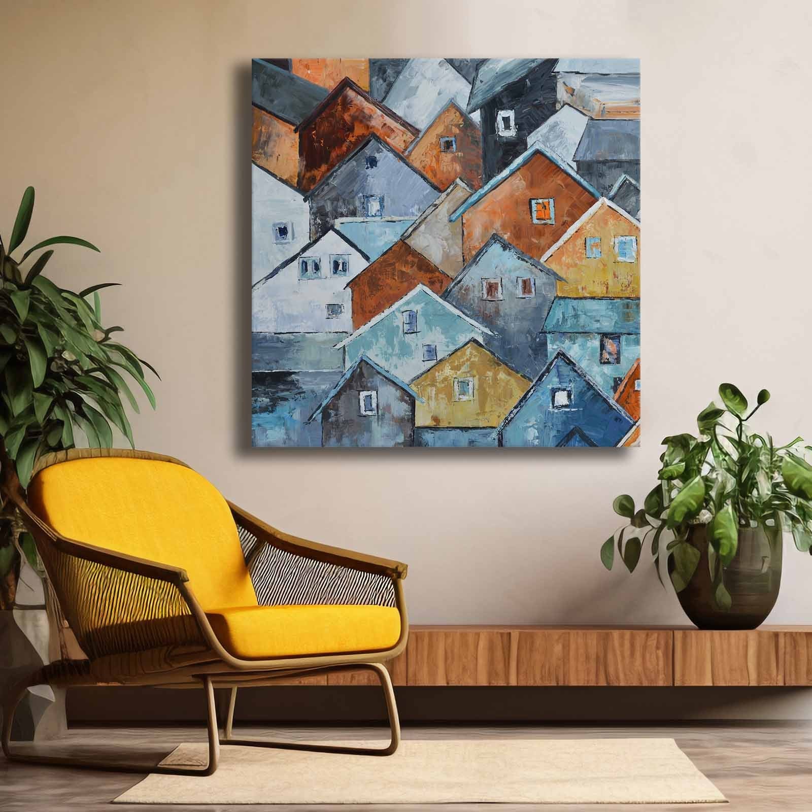 Quadro Decorativo em Tela Multicolor 69x69cm - Moldura Madeira de Pinho - Canvas Premium 2,8mm