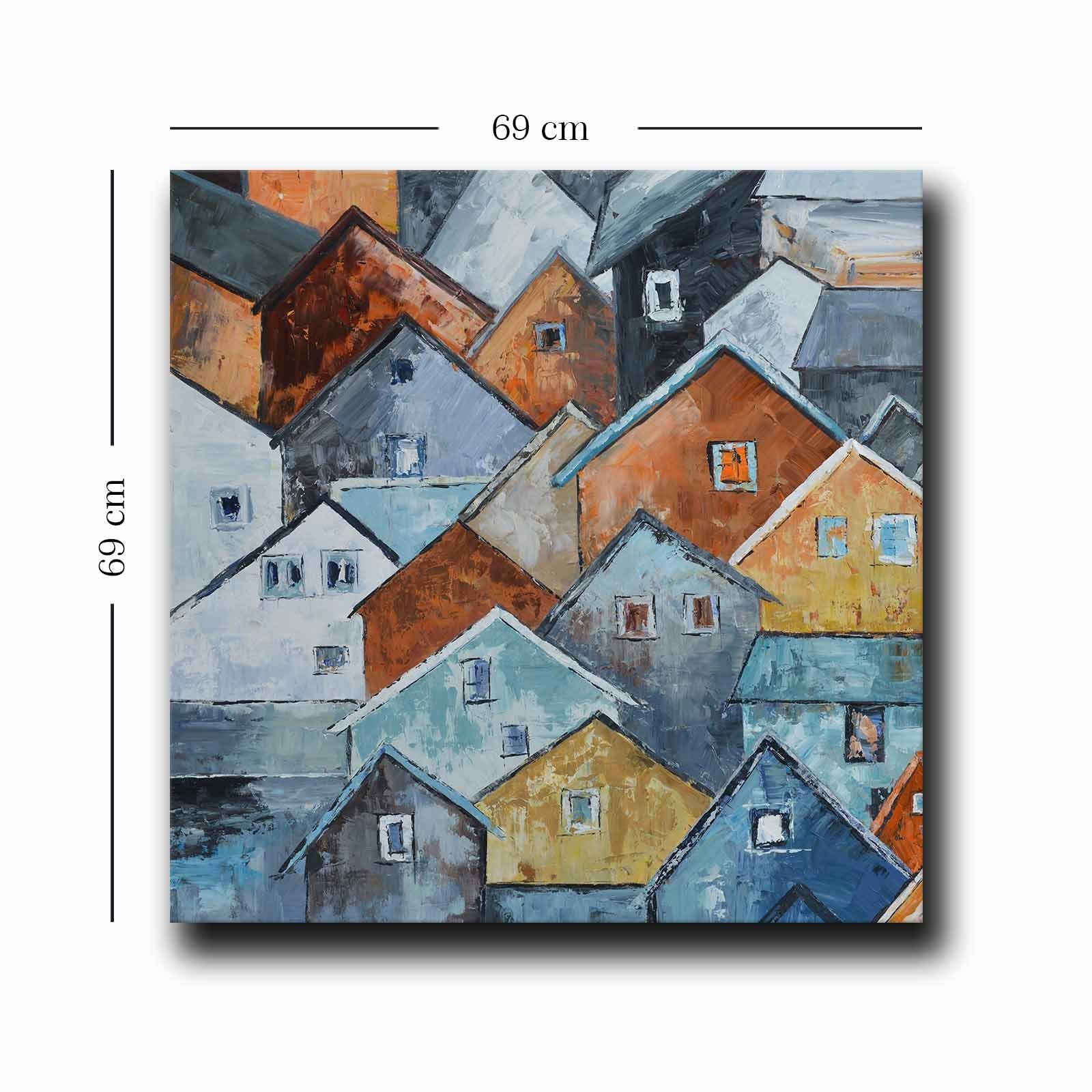 Quadro Decorativo em Tela Multicolor 69x69cm - Moldura Madeira de Pinho - Canvas Premium 2,8mm