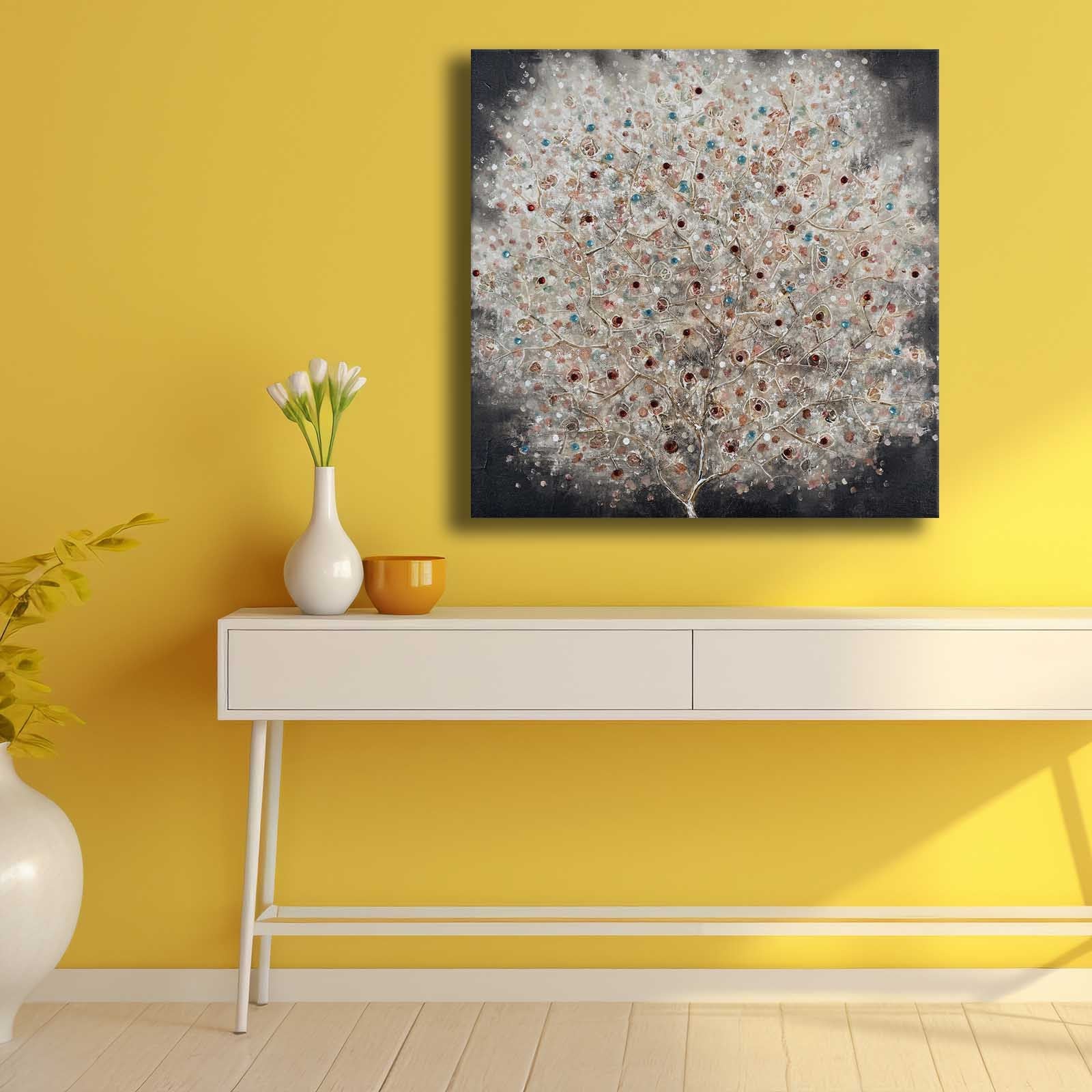 Quadro Decorativo em Tela Multicolor 69x69cm - Moldura Madeira de Pinho - Canvas Premium 2,8mm