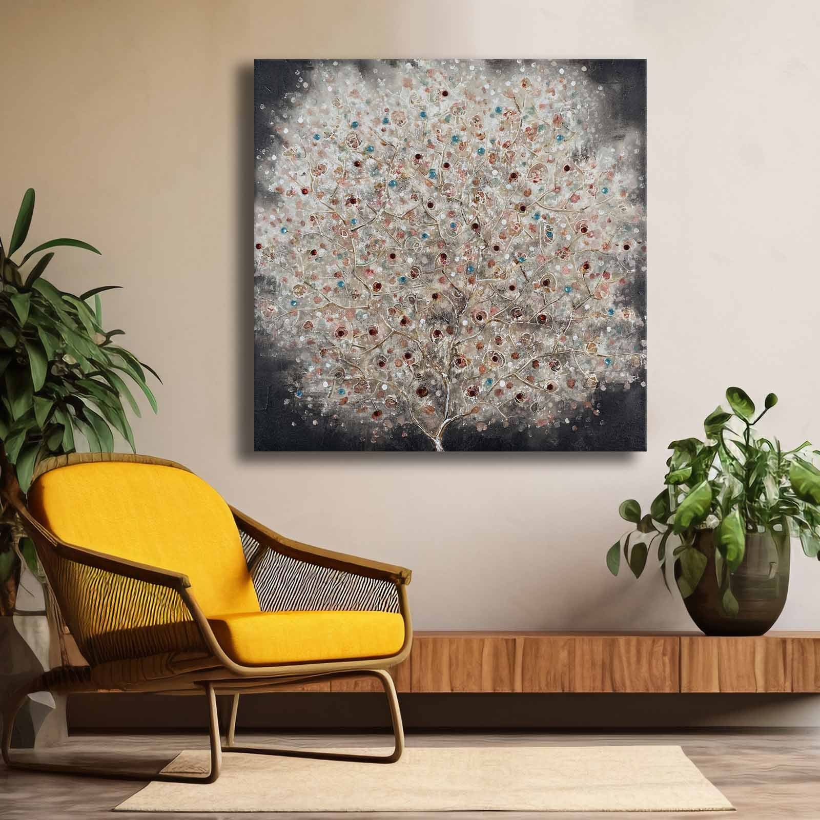 Quadro Decorativo em Tela Multicolor 69x69cm - Moldura Madeira de Pinho - Canvas Premium 2,8mm