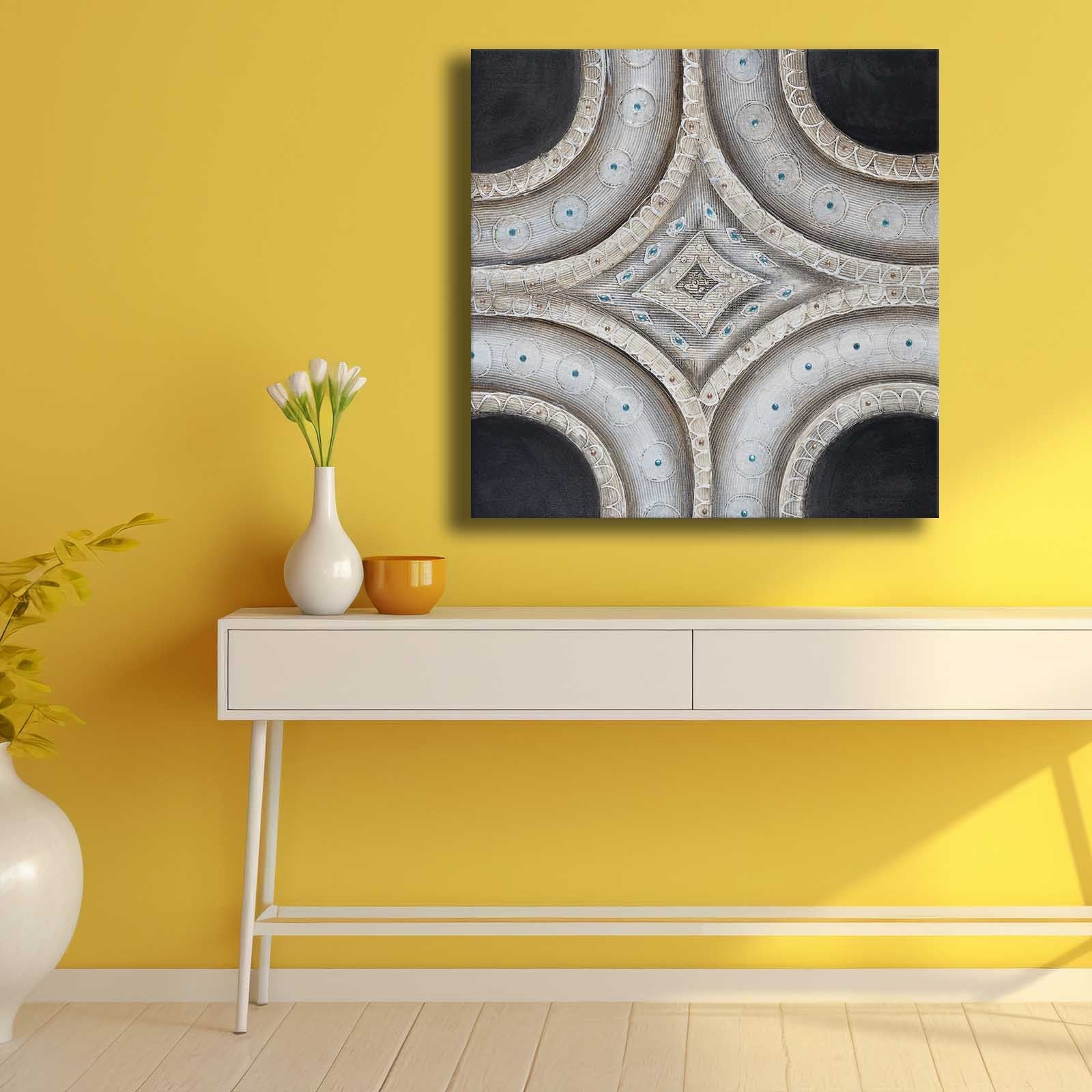 Quadro Decorativo em Tela Multicolor 69x69cm - Moldura Madeira de Pinho - Canvas Premium 2,8mm