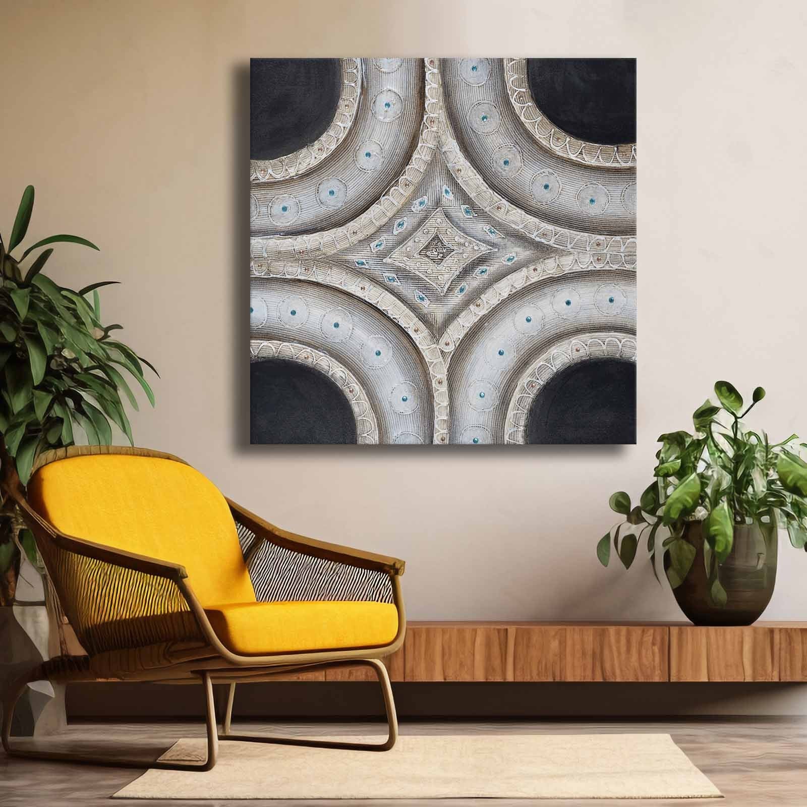 Quadro Decorativo em Tela Multicolor 69x69cm - Moldura Madeira de Pinho - Canvas Premium 2,8mm