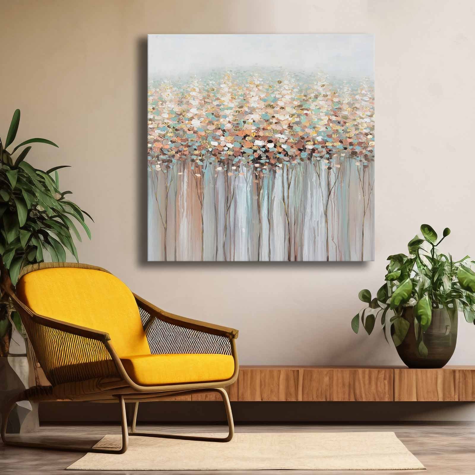 Quadro Decorativo em Tela Multicolor 69x69cm - Moldura Madeira de Pinho - Canvas Premium 2,8mm