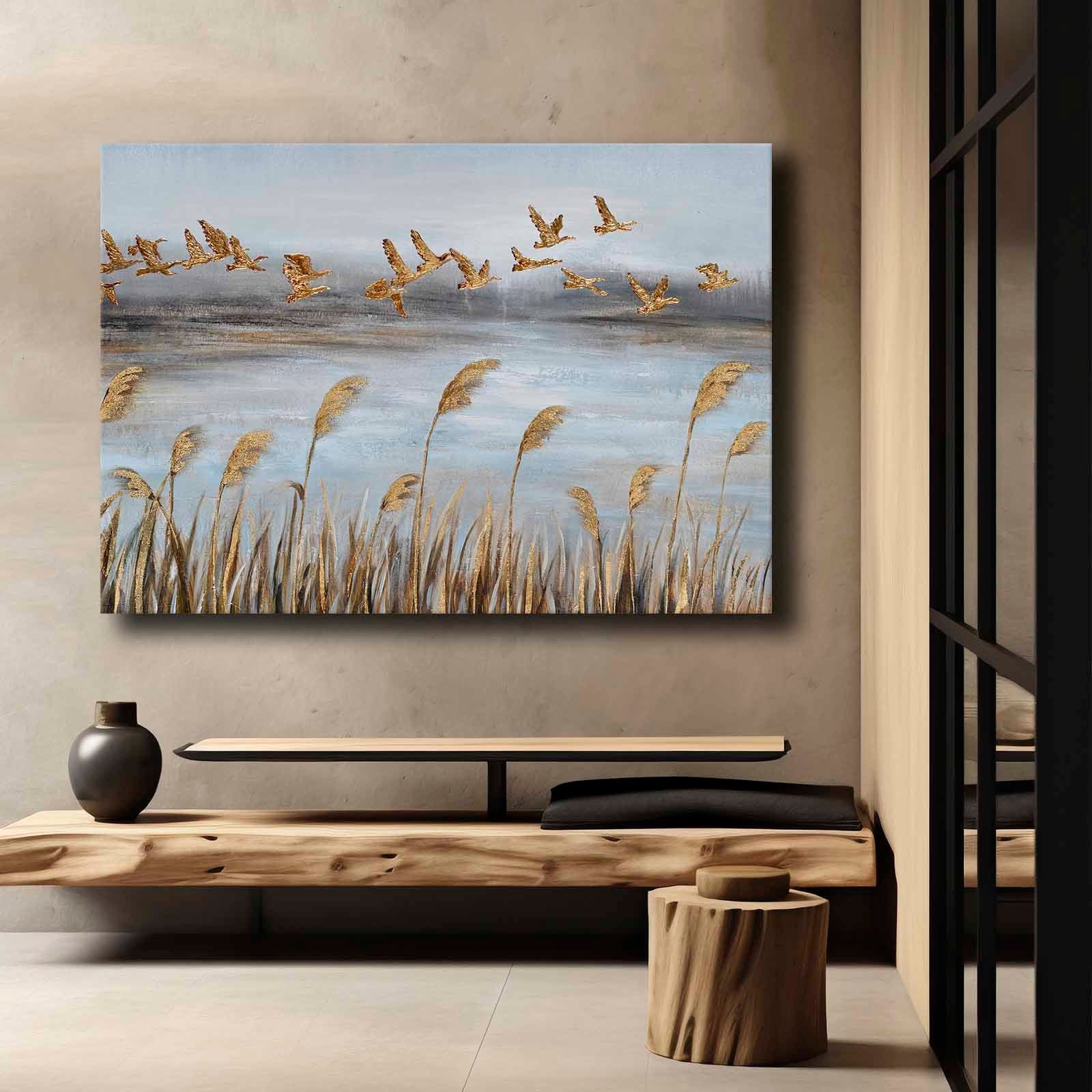 Quadro Decorativo em Tela 70x100cm - Pintura Multicolor em Canvas Premium com Moldura de Pinho Natural