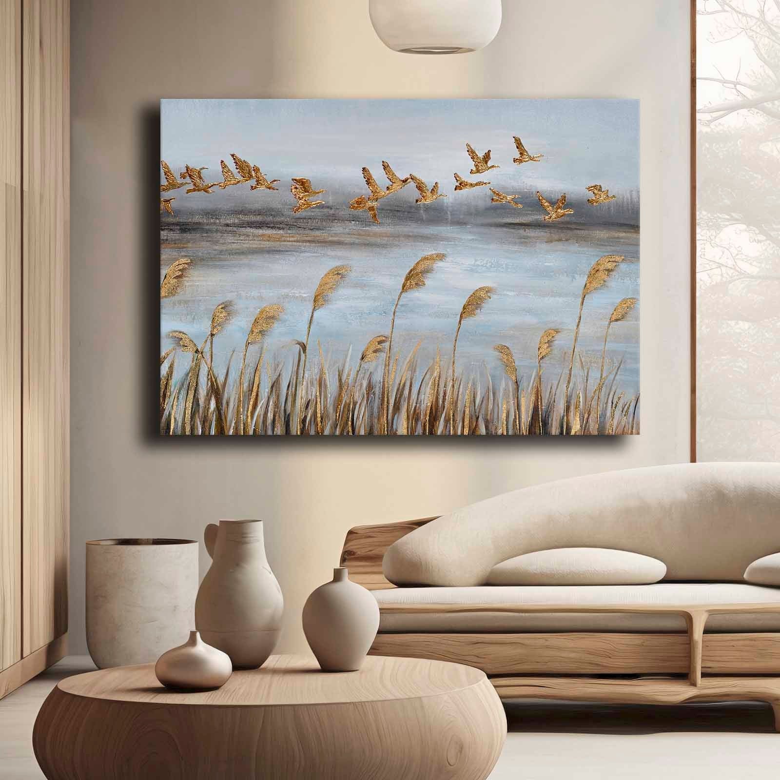 Quadro Decorativo em Tela 70x100cm - Pintura Multicolor em Canvas Premium com Moldura de Pinho Natural