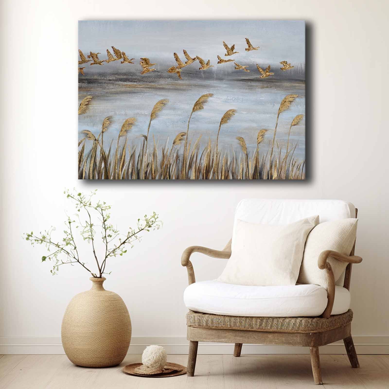 Quadro Decorativo em Tela 70x100cm - Pintura Multicolor em Canvas Premium com Moldura de Pinho Natural