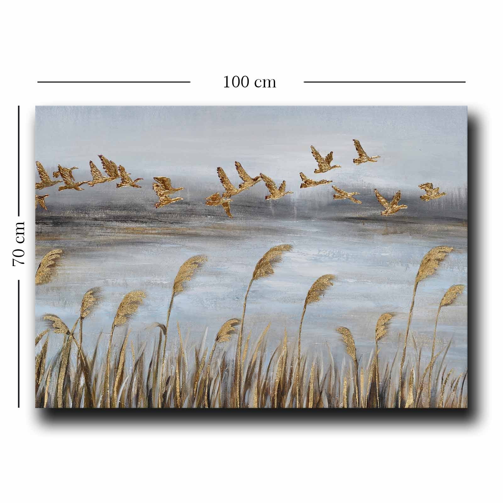 Quadro Decorativo em Tela 70x100cm - Pintura Multicolor em Canvas Premium com Moldura de Pinho Natural