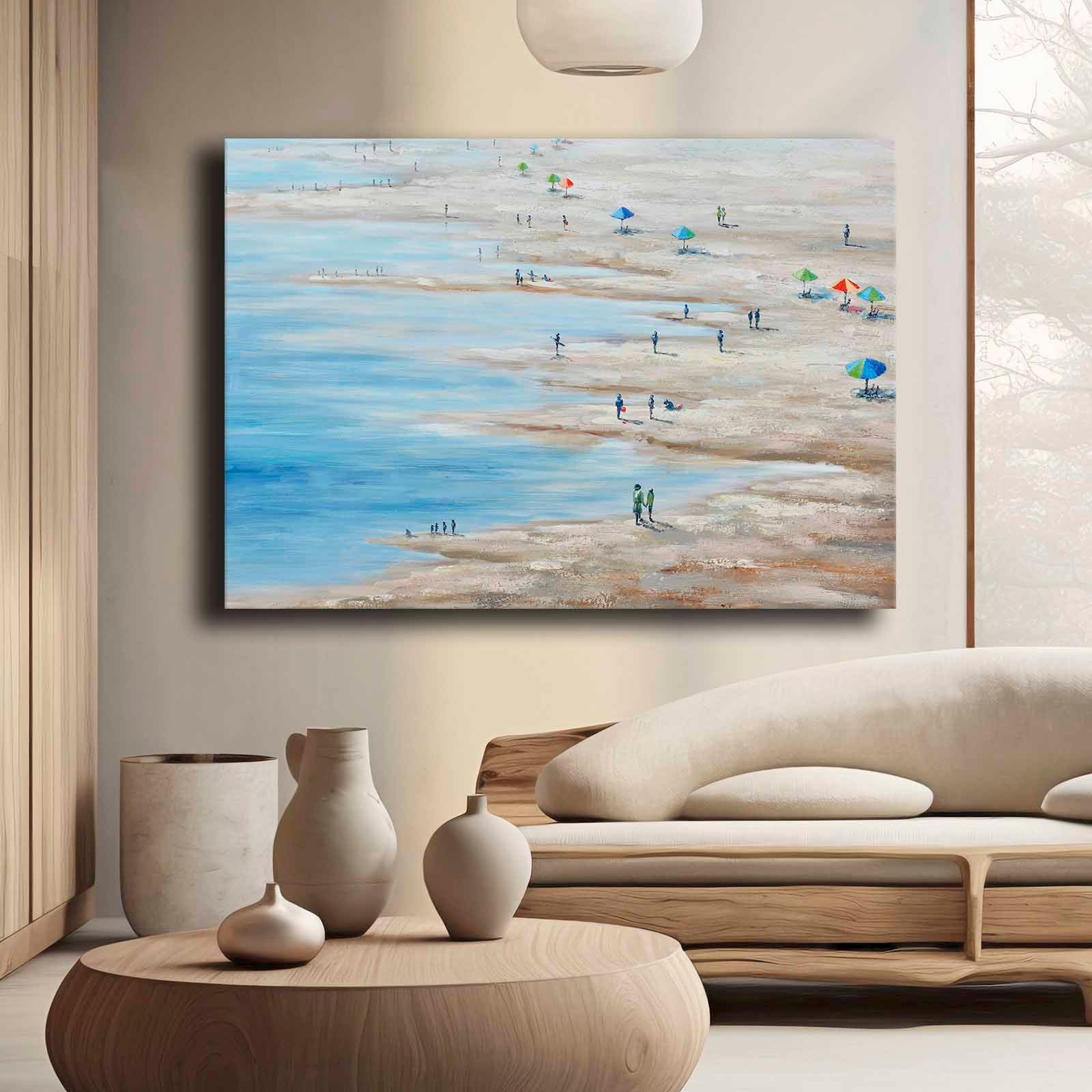 Quadro Decorativo em Tela 70x100cm - Pintura Multicolor em Canvas Premium com Moldura de Pinho Natural