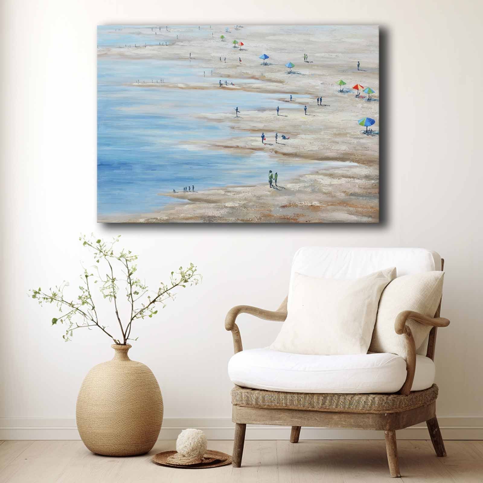 Quadro Decorativo em Tela 70x100cm - Pintura Multicolor em Canvas Premium com Moldura de Pinho Natural