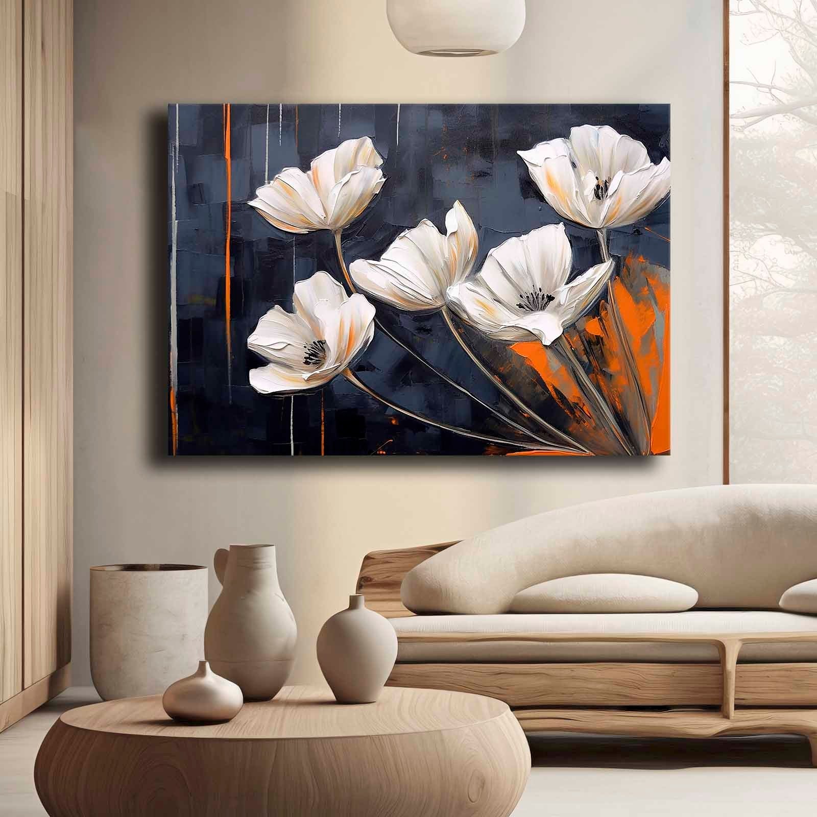 Quadro Decorativo em Tela 70x100cm - Pintura Multicolor em Canvas Premium com Moldura de Pinho Natural