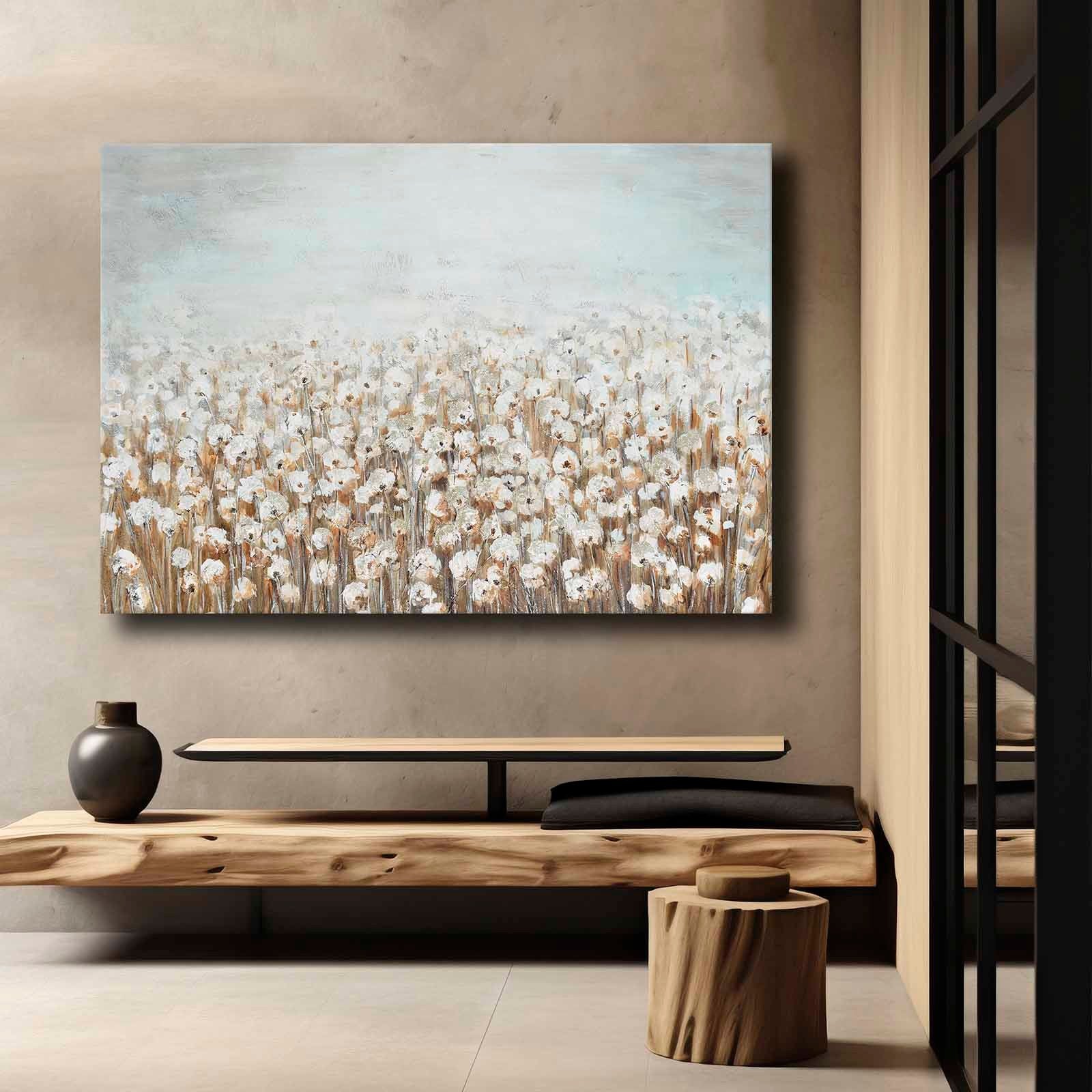 Quadro Decorativo em Tela 70x100cm - Pintura Multicolor em Canvas Premium com Moldura de Pinho Natural