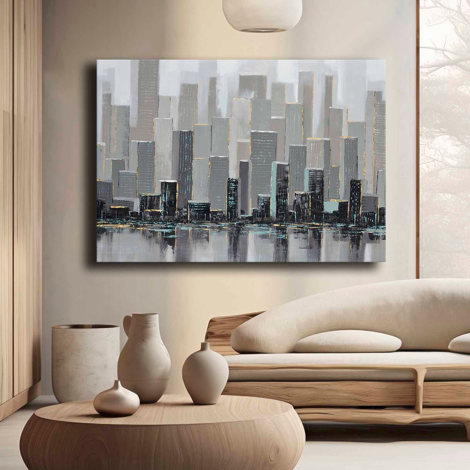 Quadro Decorativo em Tela 70x100cm - Pintura Multicolor em Canvas Premium com Moldura de Pinho Natural